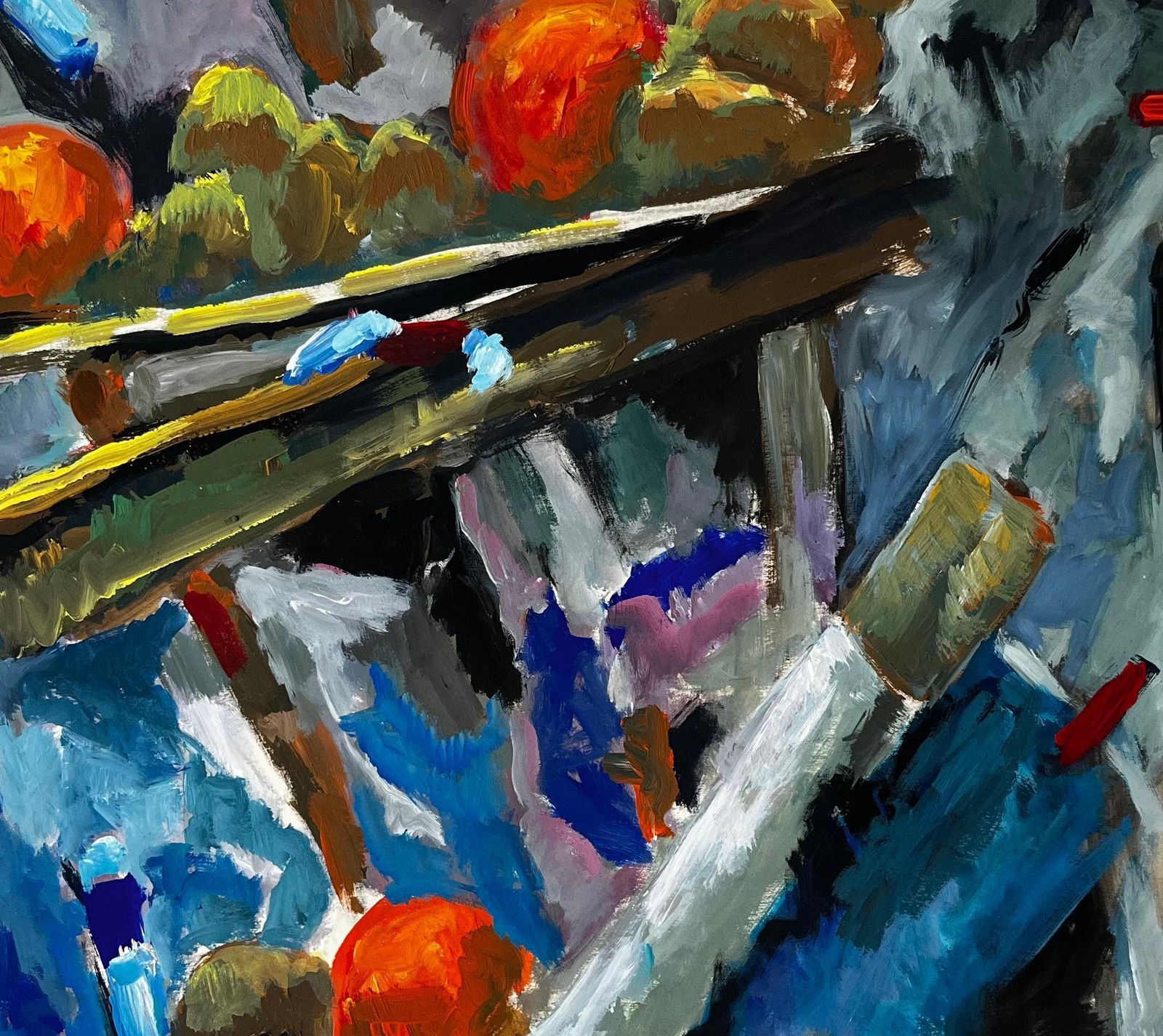 Guy Nicodabstract Still Life With Fruit And Artist’s Tools French Modern Gouache Painting photo buy