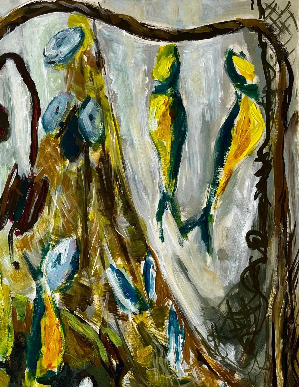 Guy Nicodstill Life With Shells And Yellow Birds French Modernist Gouache photo Art