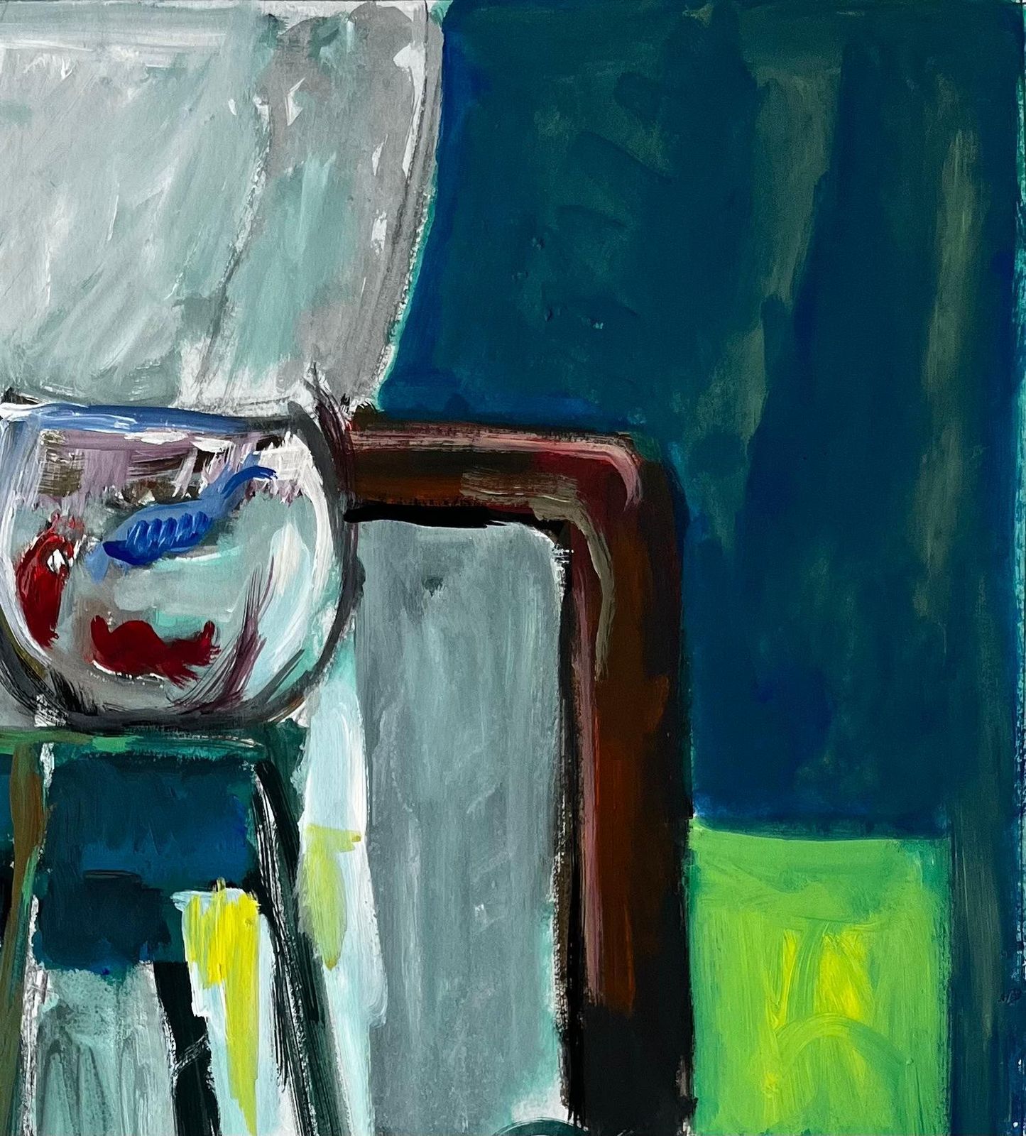 Guy Nicodinterior Still Life With Fish Bowl And Houseplants French Modernist Gouache photo Art