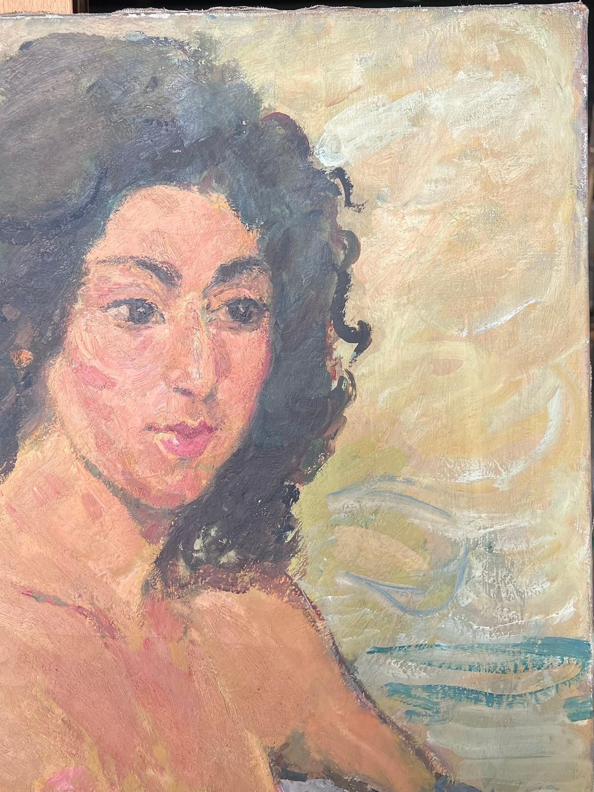 Suzanne Dinkesnude Female Study Of A Lady With Black Curly Hair Mid Century French Painting1950's photo Art