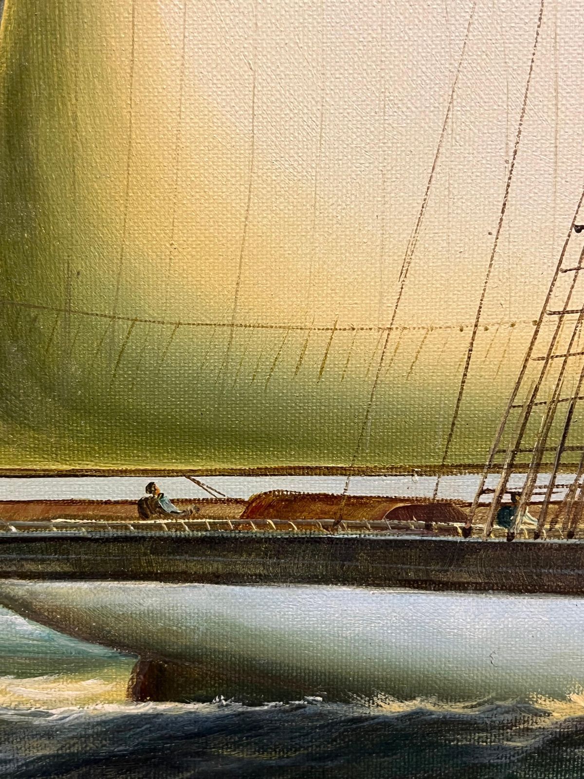 English Schoolgrand Scale Huge Maritime Oil Painting Of A Fully Rigged Tall Ship At Sea photo vintage