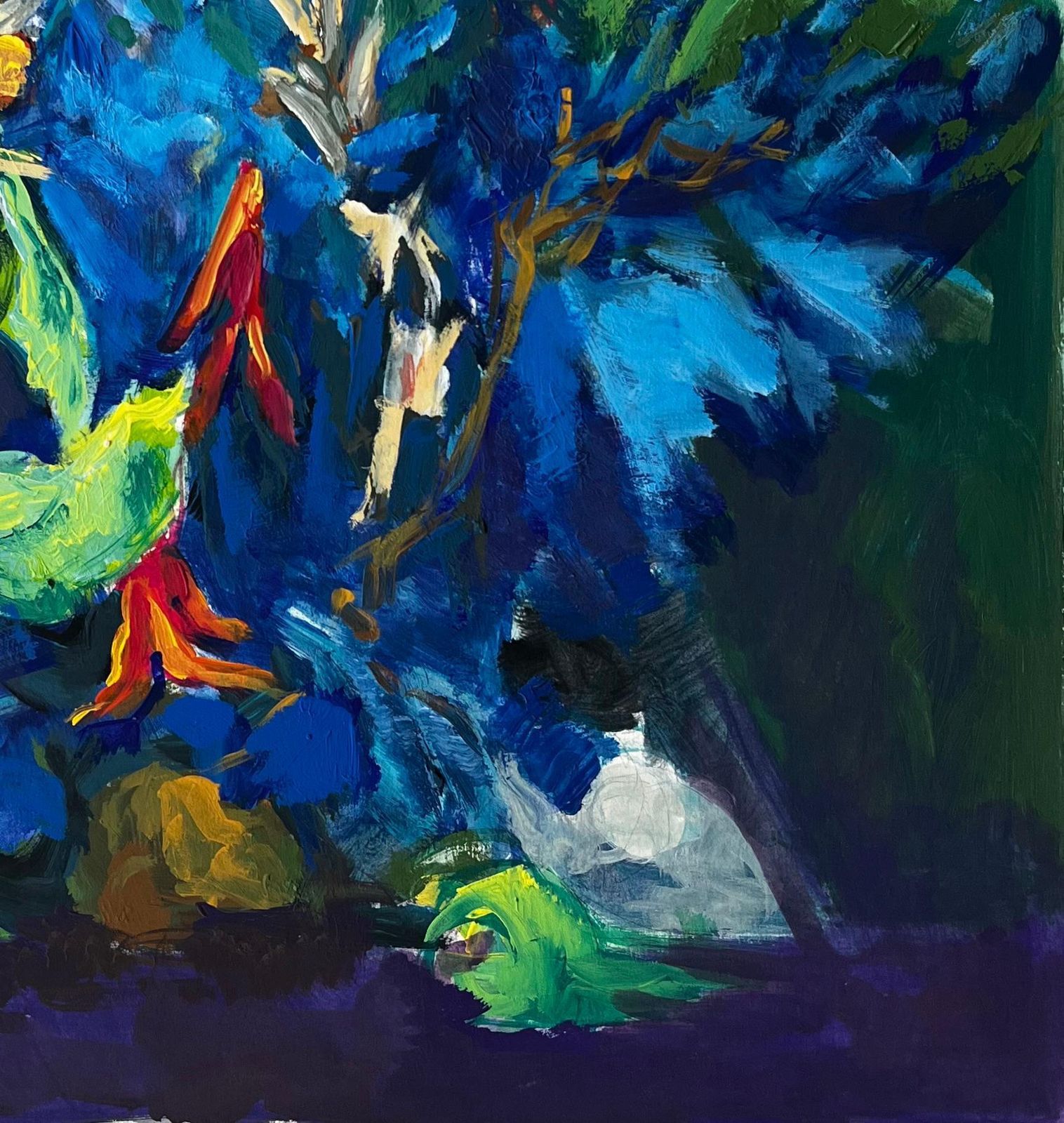 Guy Nicodstill Life With Blue And Green Foliage French Modernist Gouache photo for sale