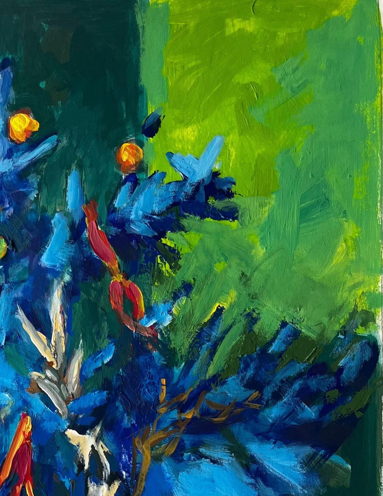 Guy Nicodstill Life With Blue And Green Foliage French Modernist Gouache photo vinterior