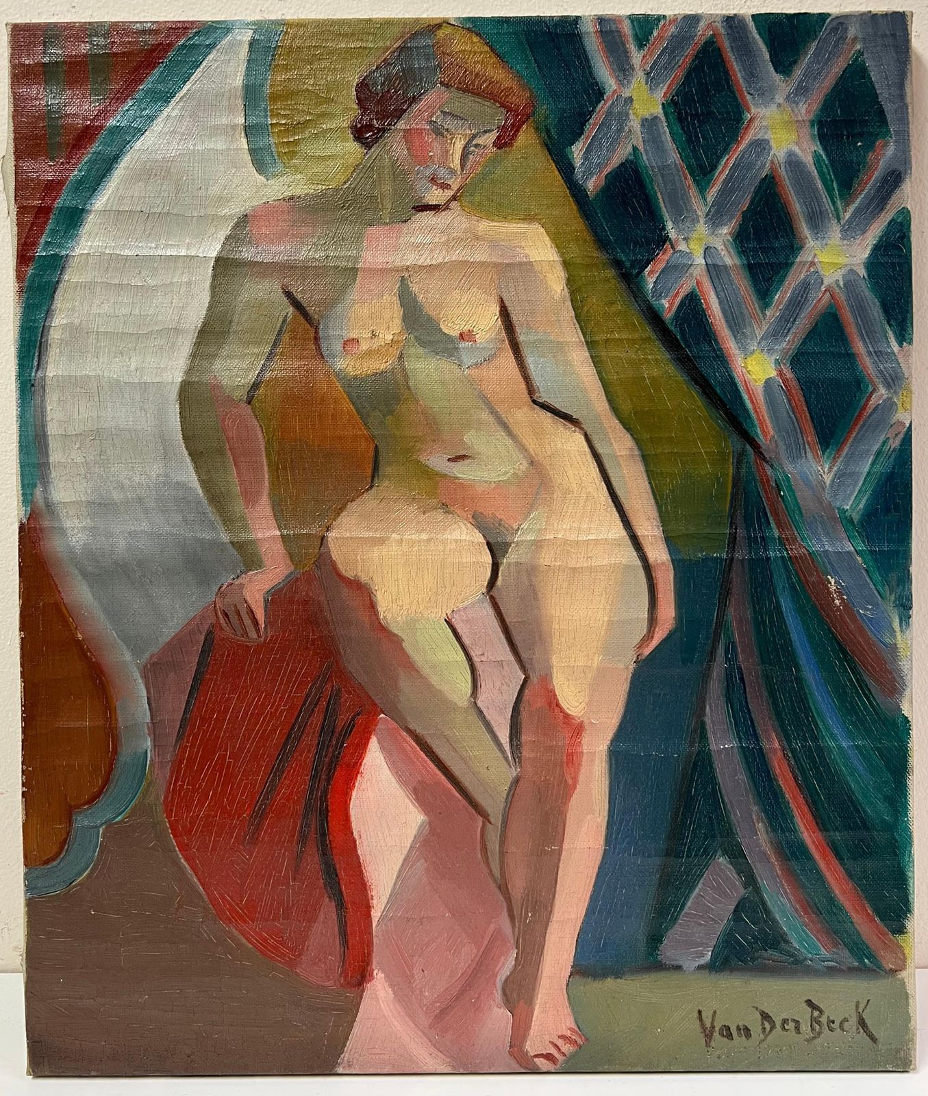 Henri Van Der Beck1930's French Cubist Signed Oil Nude Lady1930's photo for sale