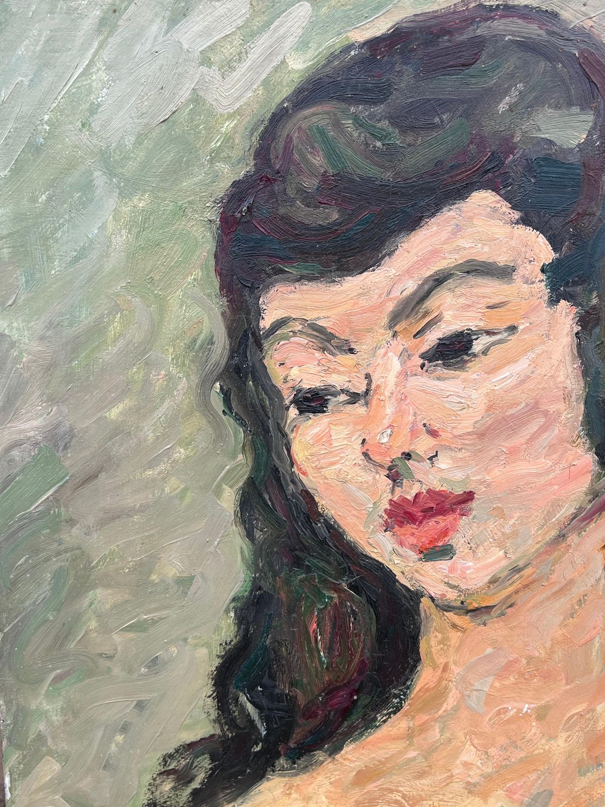 Suzanne Dinkesnude Portrait Of A Female With Black Hair And Bold Features French Painting1950's photo vinterior