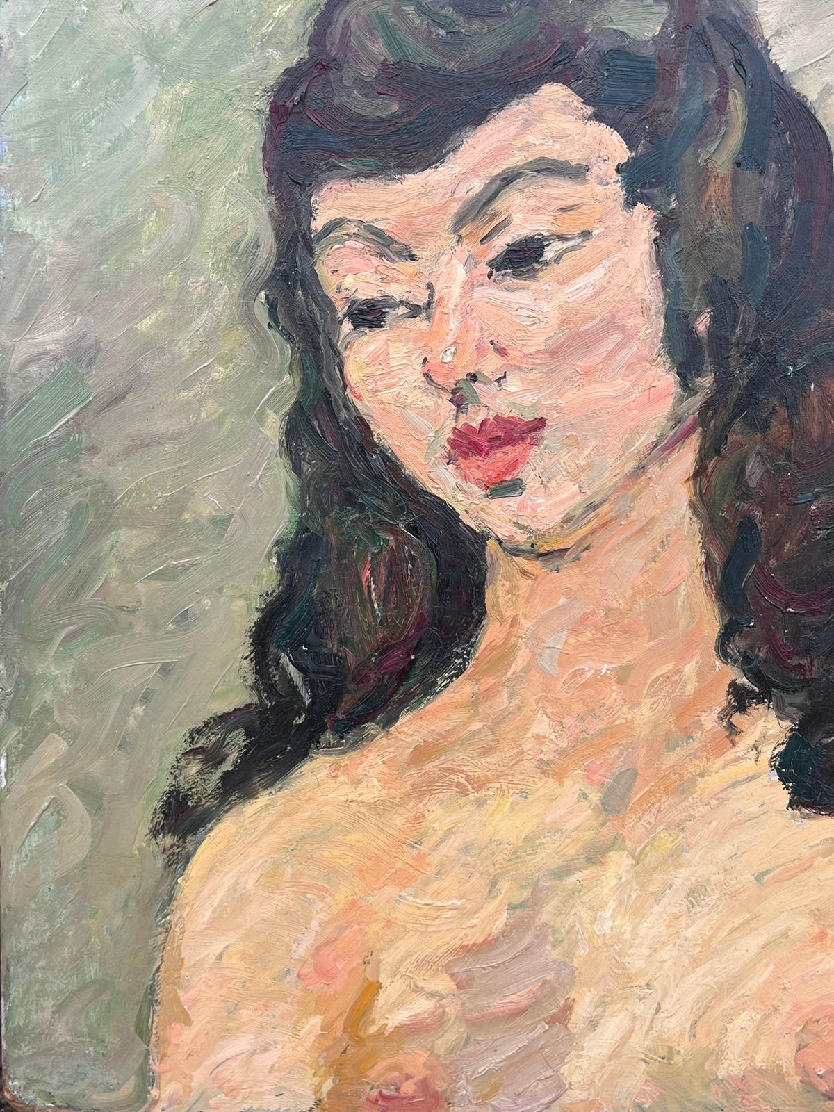 Suzanne Dinkesnude Portrait Of A Female With Black Hair And Bold Features French Painting1950's photo buy