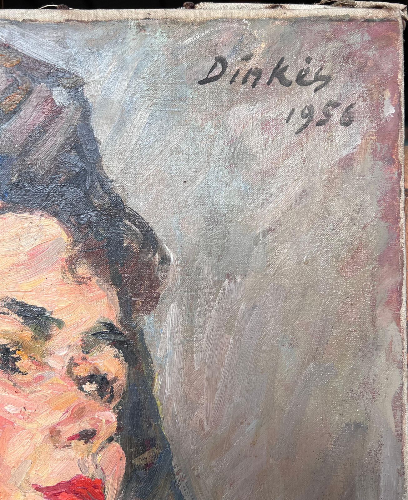 photo furniture Suzanne Dinkesnude Portrait Of A Lady In A Black Veil Mid Century French Painting1950's