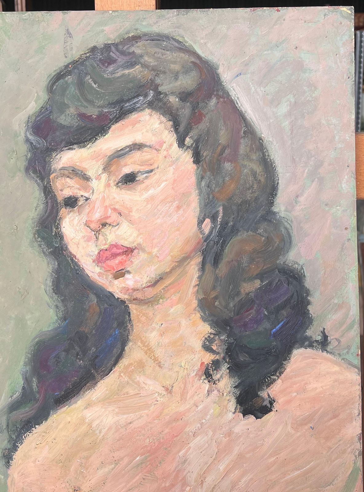 Suzanne Dinkesnude Portrait Of A Female With Black Hair Mid Century French Painting1950's photo 724.0