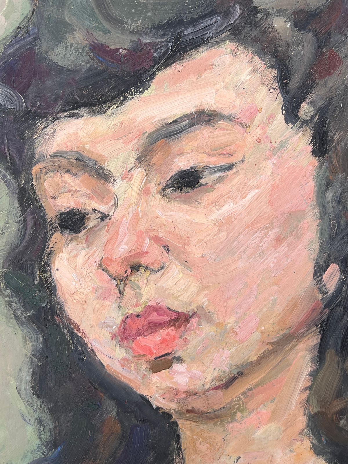 photo for sale Suzanne Dinkesnude Portrait Of A Female With Black Hair Mid Century French Painting1950's