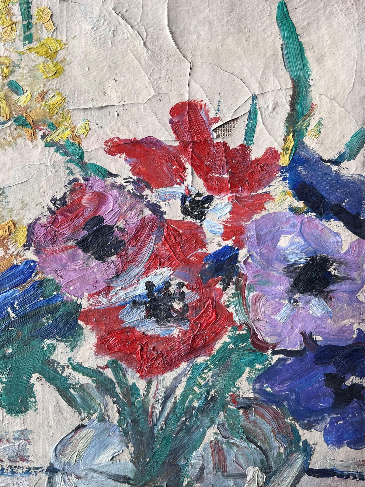 Suzanne Dinkesred And Purple Anemones In Glass Vase Mid Century Impressionist French Painting1950's photo Art
