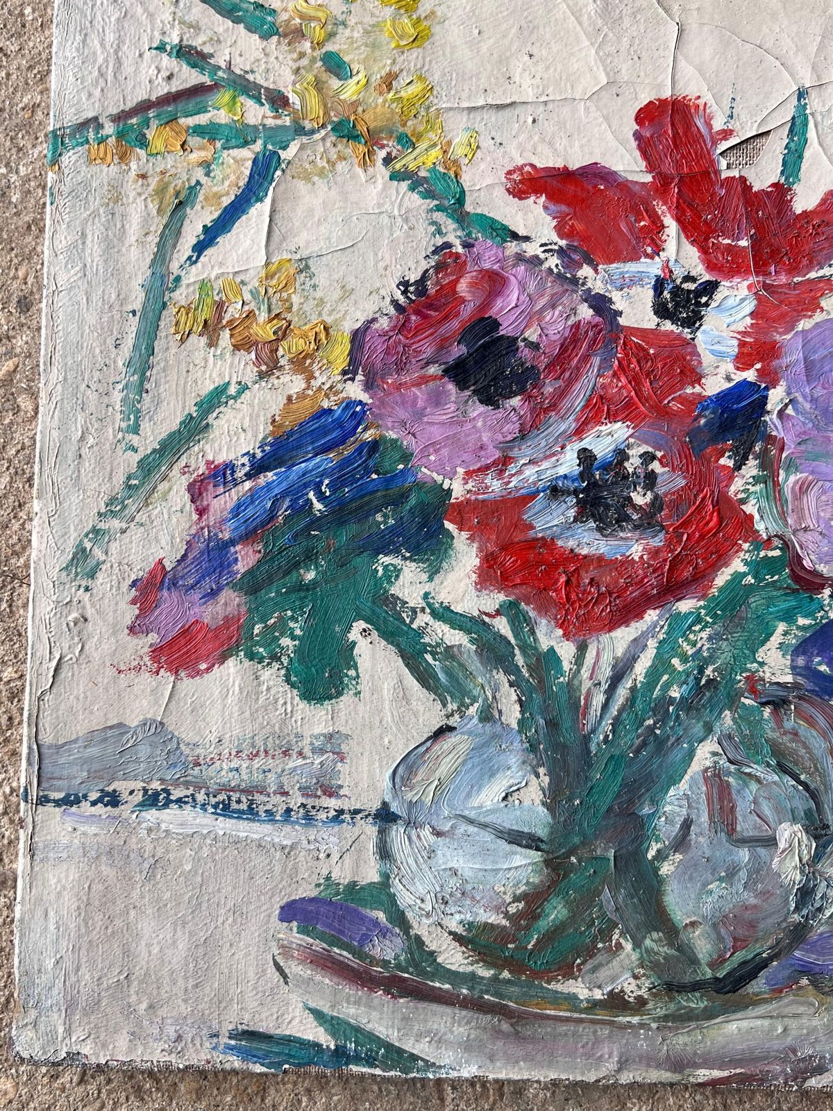 Suzanne Dinkesred And Purple Anemones In Glass Vase Mid Century Impressionist French Painting1950's photo vinterior