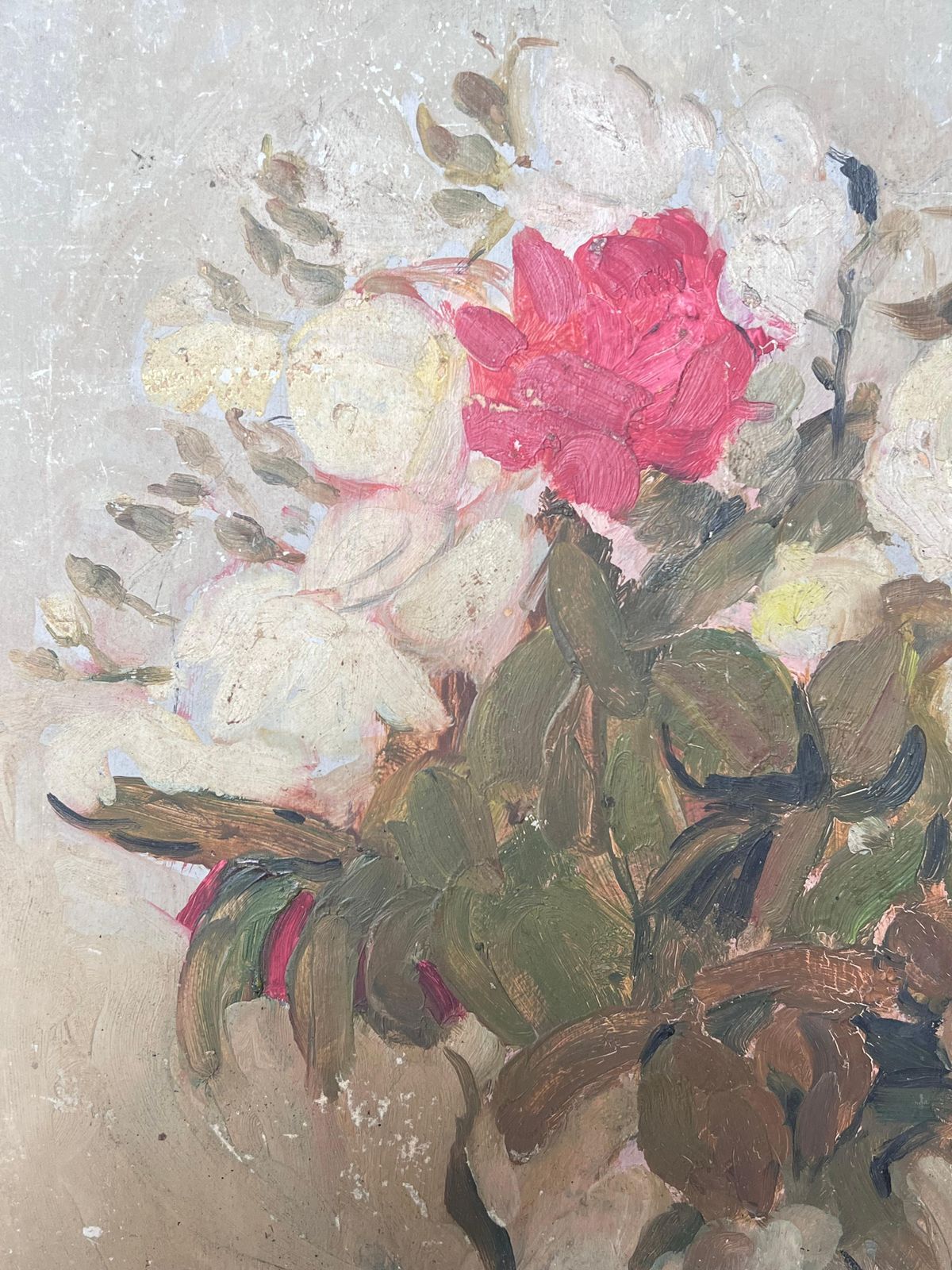 Suzanne Dinkeswhite & Pink Roses In Brown Vase Still Life Mid Century French Impressionist Oil photo Art