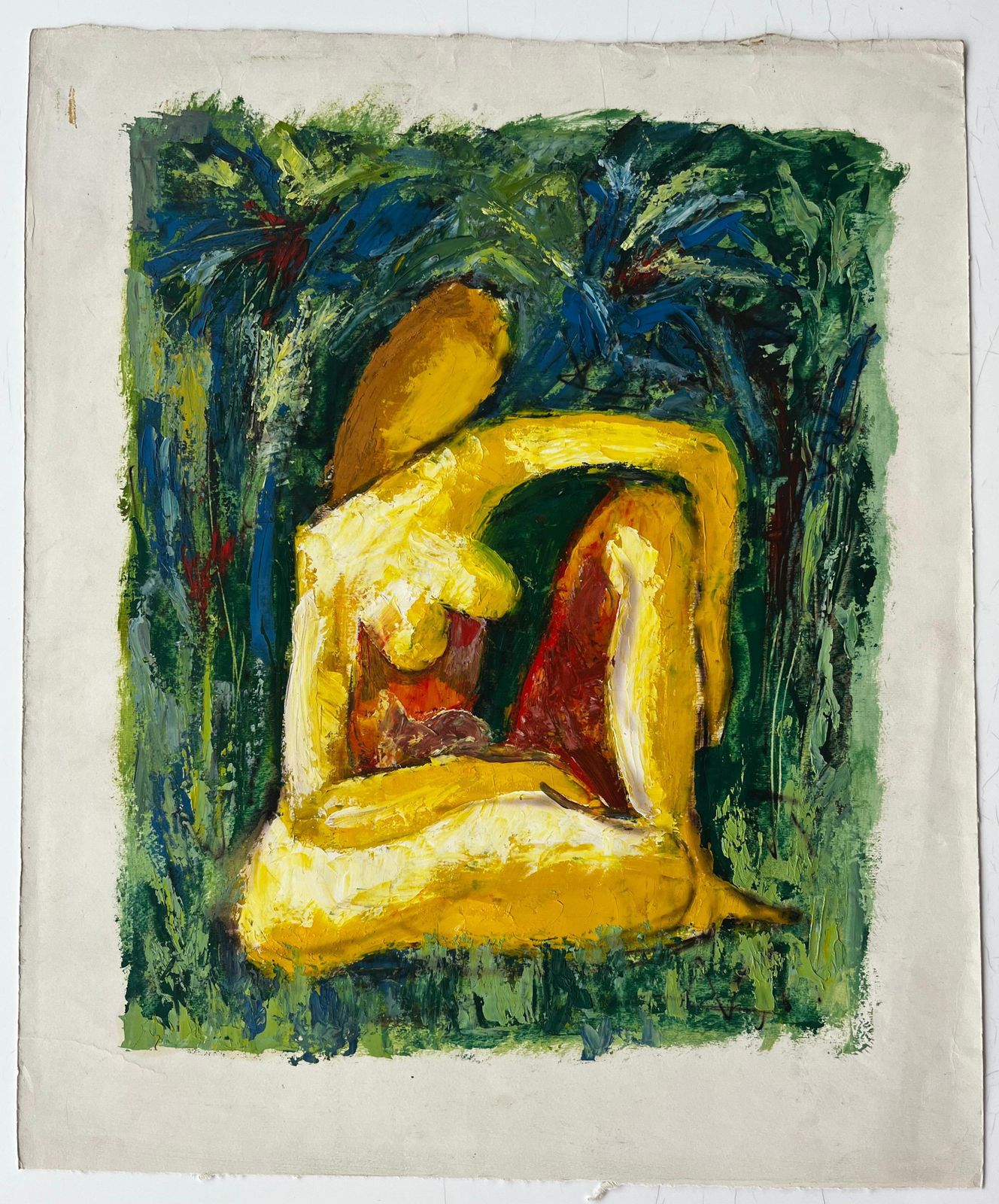 Guy Nicodseated Nude In A Expressive Green Landscape French Modernist Oil Painting photo furniture