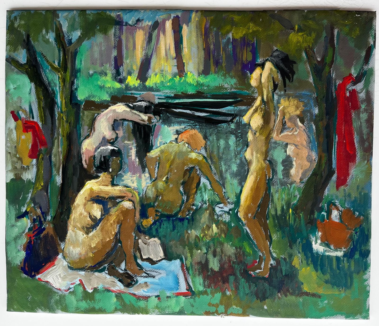 Nude Bathers By The River French Modern Oil Painting By Guy Nicod photo furniture