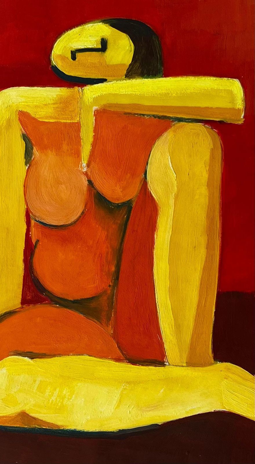 Guy Nicodabstract Seated Nude With Red Background French Modern Figurative Gouache photo buy