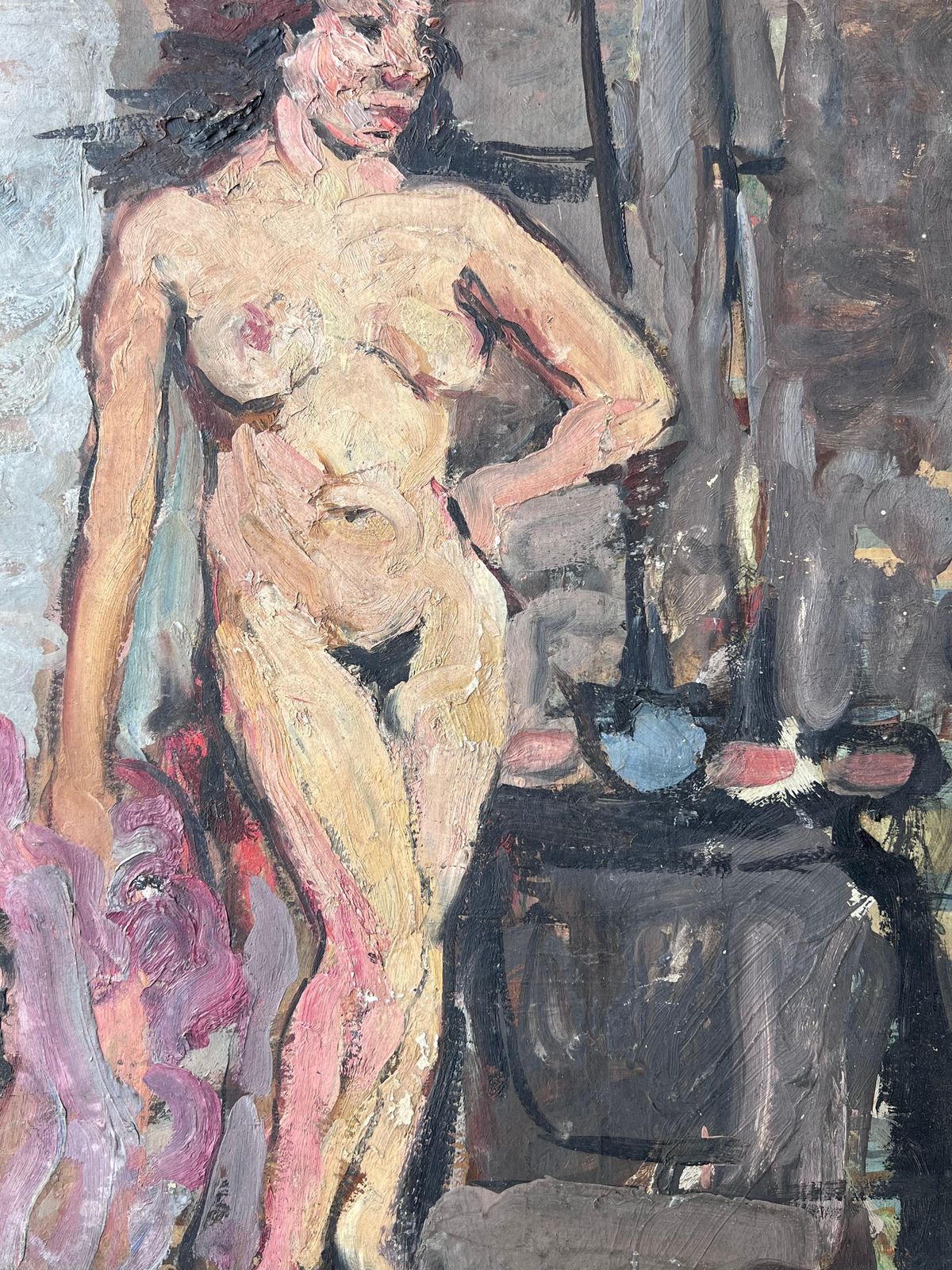 Suzanne Dinkesmid Century French Impressionist Painting Nude Study Of A Dark Haired Lady1950's photo 550.0