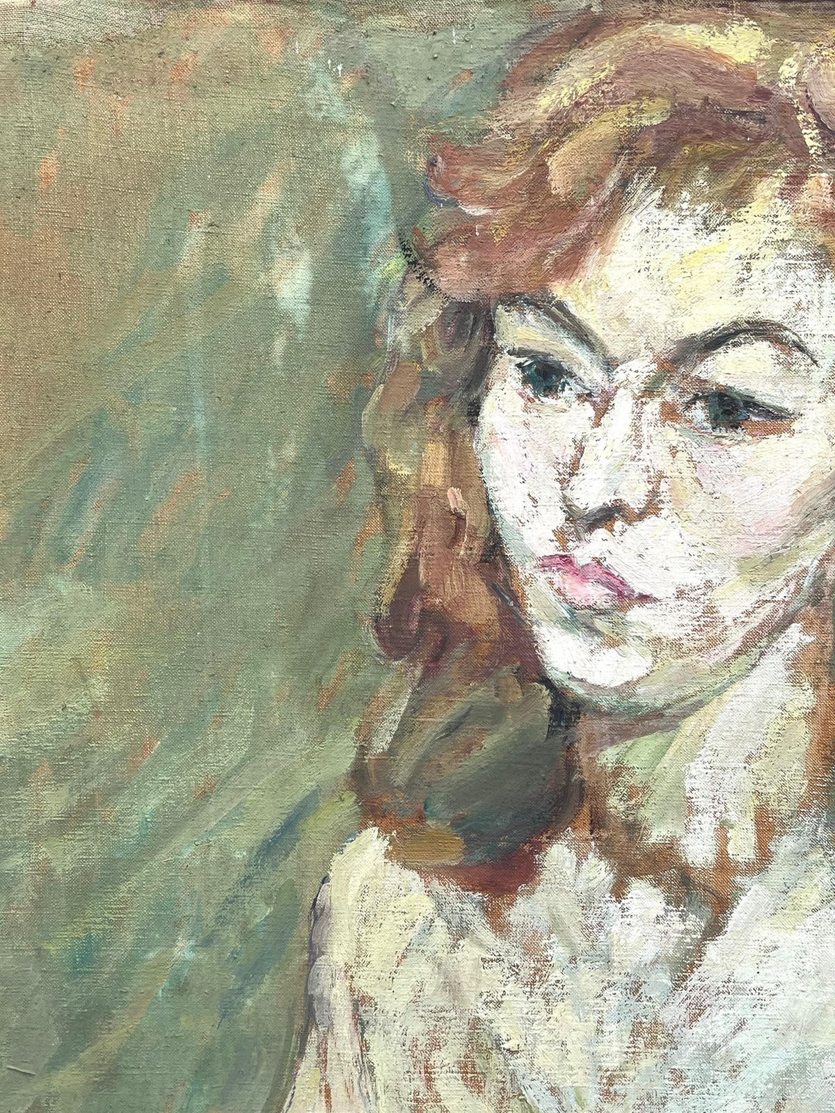 Suzanne Dinkesblonde Nude Female In Green Interior Mid Century French Impressionist Painting1950's photo for sale