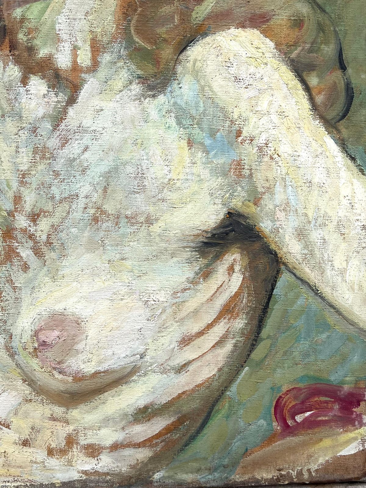 Suzanne Dinkesblonde Nude Female In Green Interior Mid Century French Impressionist Painting1950's photo 709.0
