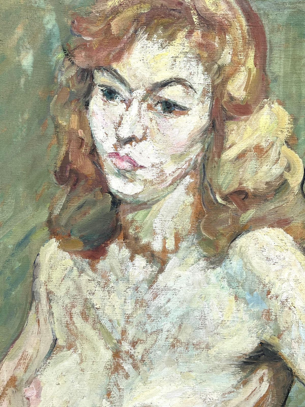 Suzanne Dinkesblonde Nude Female In Green Interior Mid Century French Impressionist Painting1950's photo buy