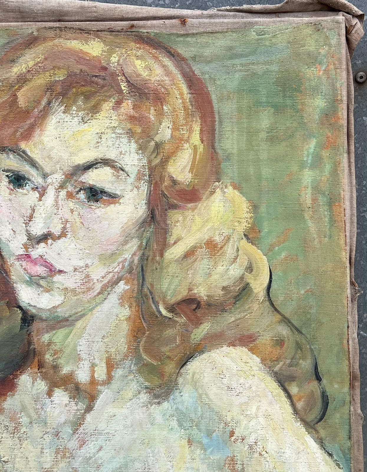 photo furniture Suzanne Dinkesblonde Nude Female In Green Interior Mid Century French Impressionist Painting1950's