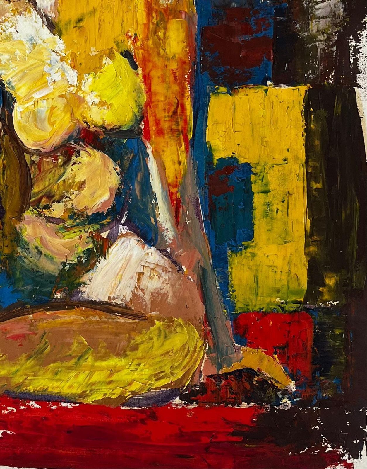 Guy Nicodseated Nude Woman Modernist Study French Gouache Painting In Bold Primary Colour photo 663.0