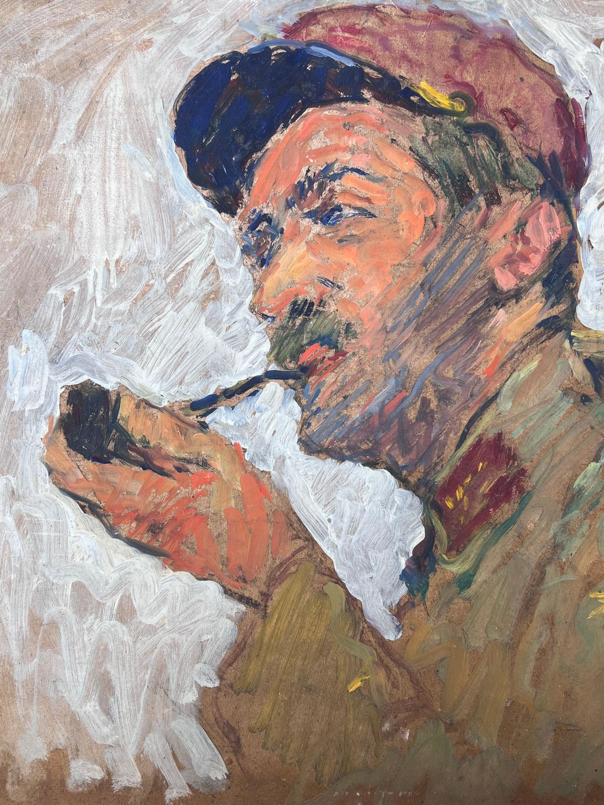 Suzanne Dinkesportrait Of The Artist & His Pipe Mid Century French Impressionist Painting1950's photo buy