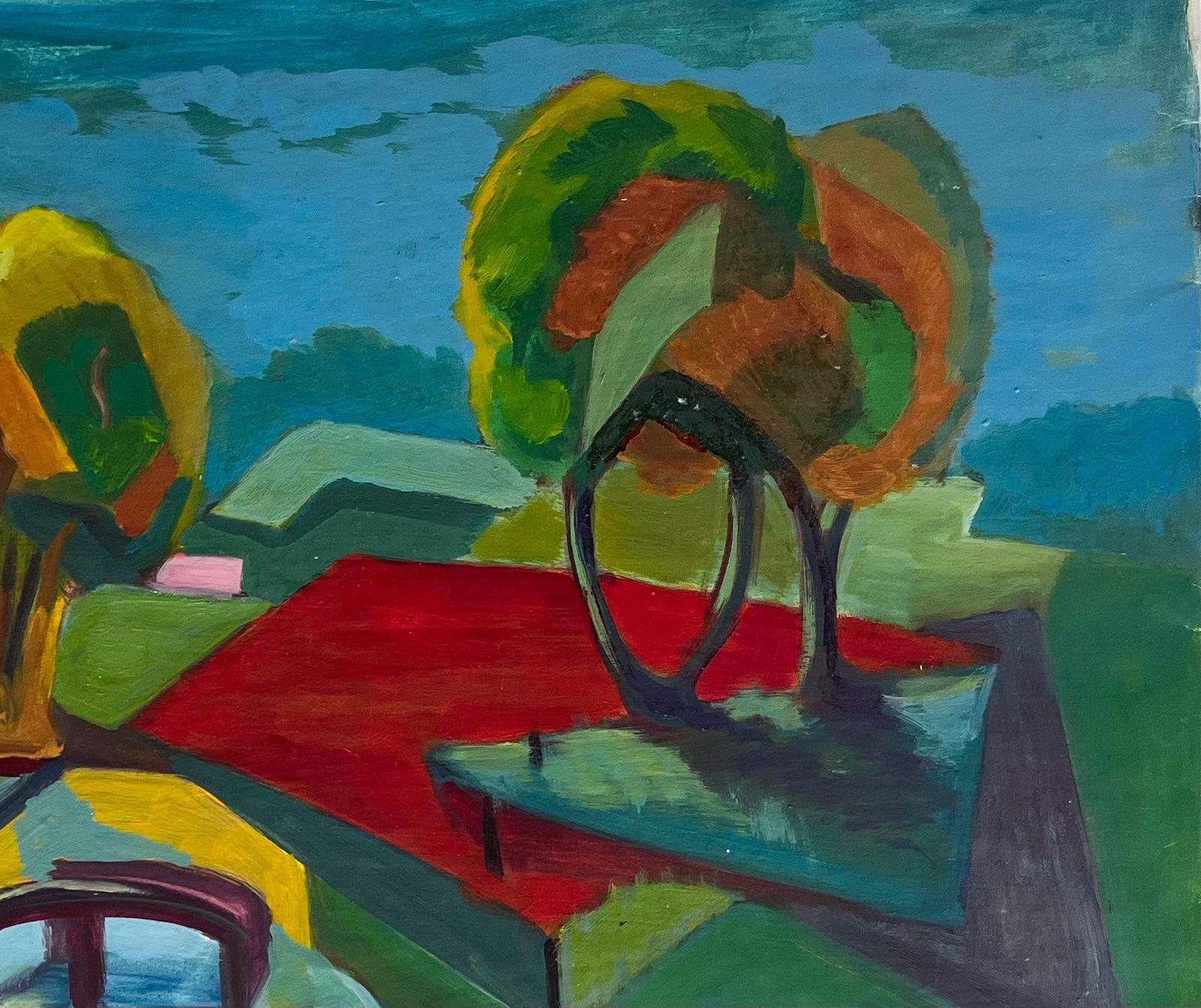 Guy Nicodcolourful Countryside Road With Bridge French Modern Landscape Gouache photo vinterior