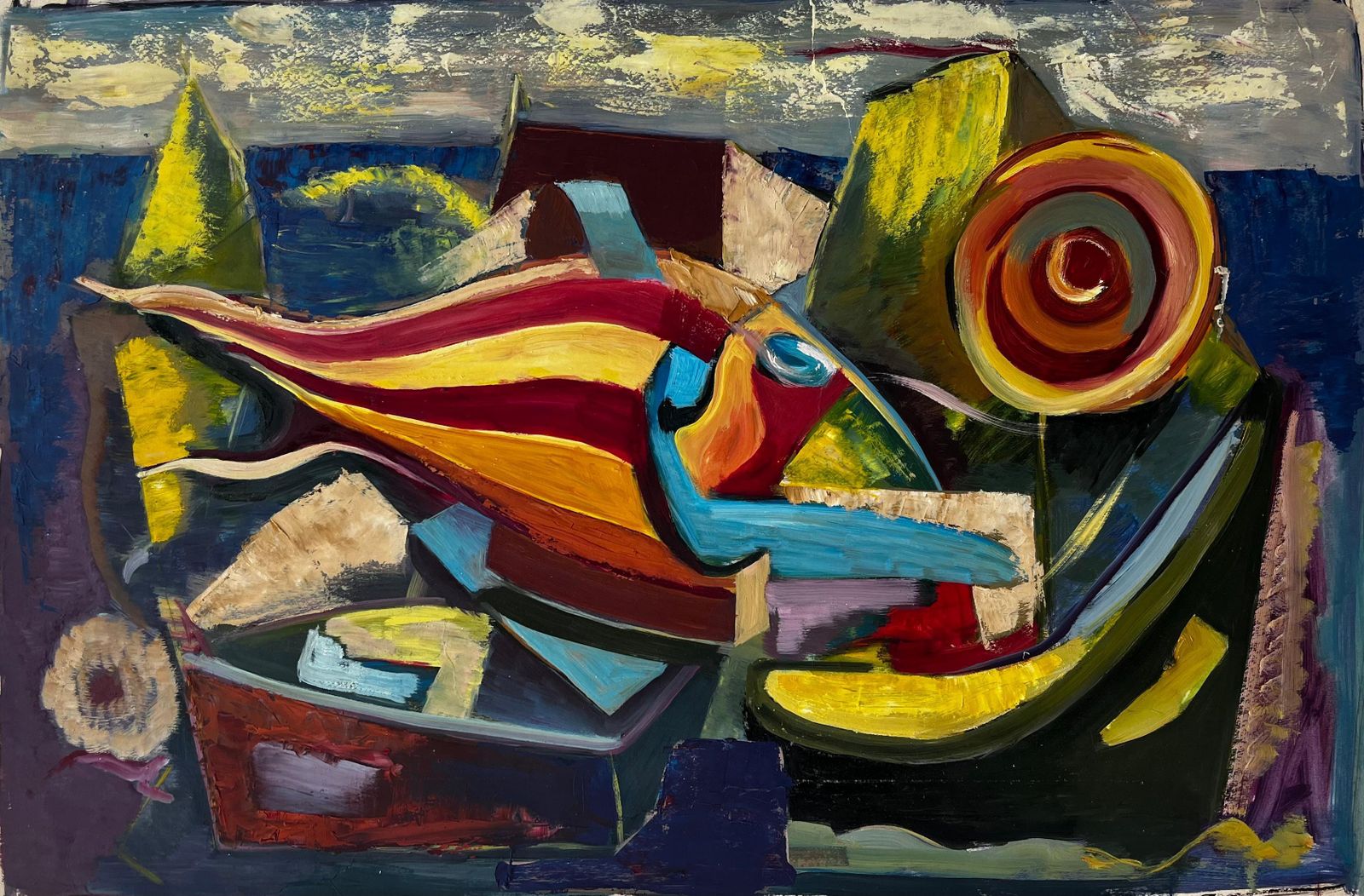 Guy Nicodabstract Surrealist Seascape With Vibrant Geometric Forms French Modernist Oil photo furniture