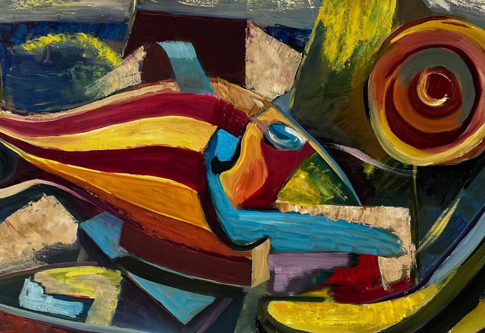 Guy Nicodabstract Surrealist Seascape With Vibrant Geometric Forms French Modernist Oil photo vintage