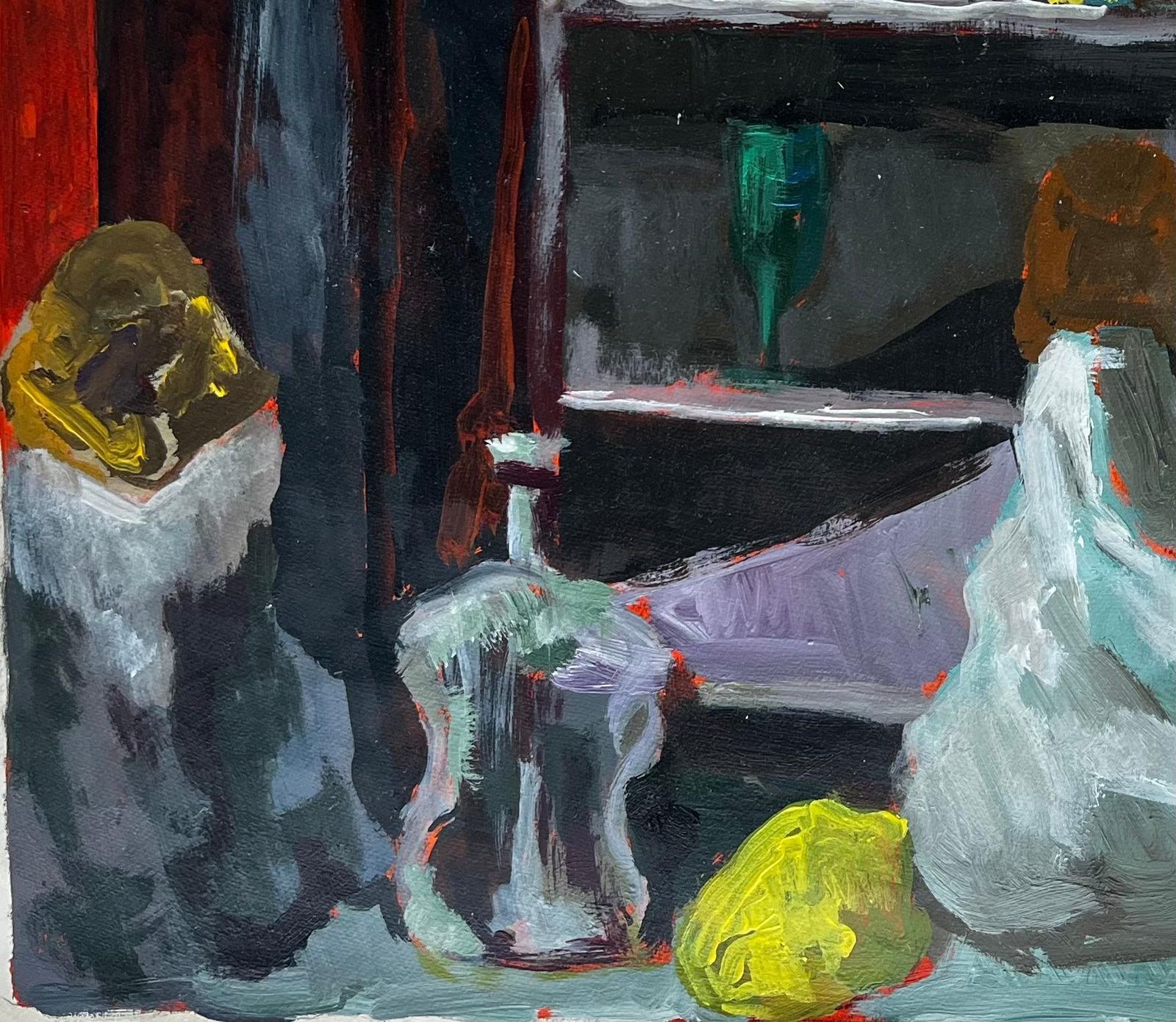 Still Life With Lemons And Bottles French Modern Oil Painting By Guy Nicod photo vinterior