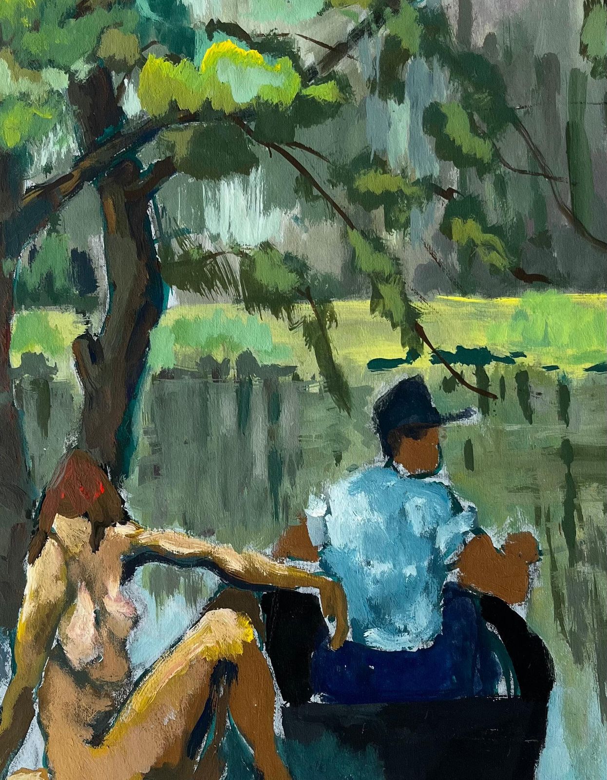 Couple By The Riverside French Modern Oil Painting By Guy Nicod photo buy