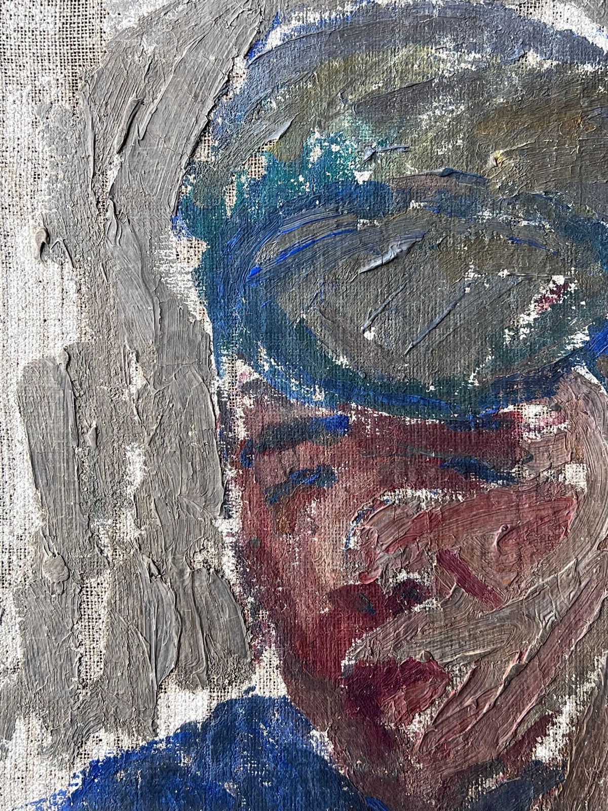 Suzanne Dinkesdapper Young Male In Blue Cap Portrait Mid Century French Impressionist Painting1950's photo 606.0