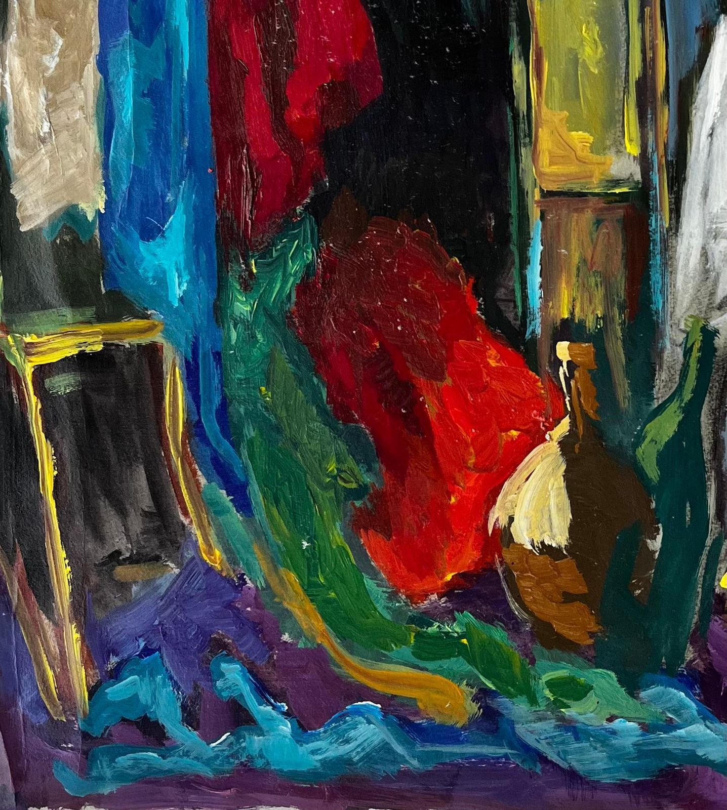 Guy Nicodfrench Oil Modernist Still Life Interior With Drapery And Picture Frames photo vinterior