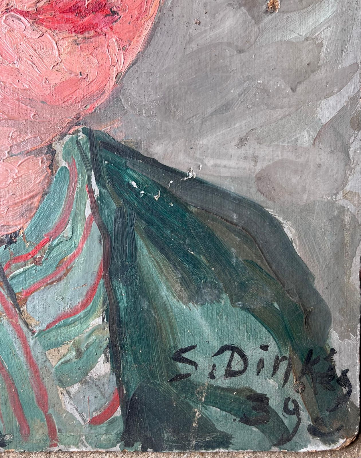 Suzanne Dinkesmid Century Impressionist Painting Stylish Lady In Green Wearing A Green Beret1950's photo buy