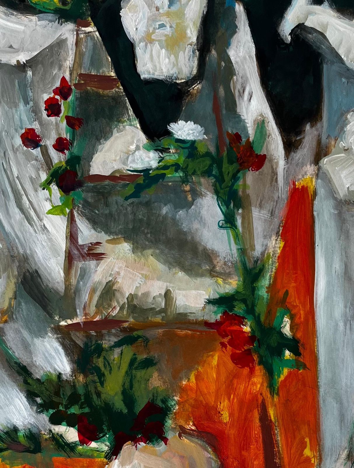 Guy Nicodstill Life With White Drapery And Flowers French Modern Gouache Painting photo buy