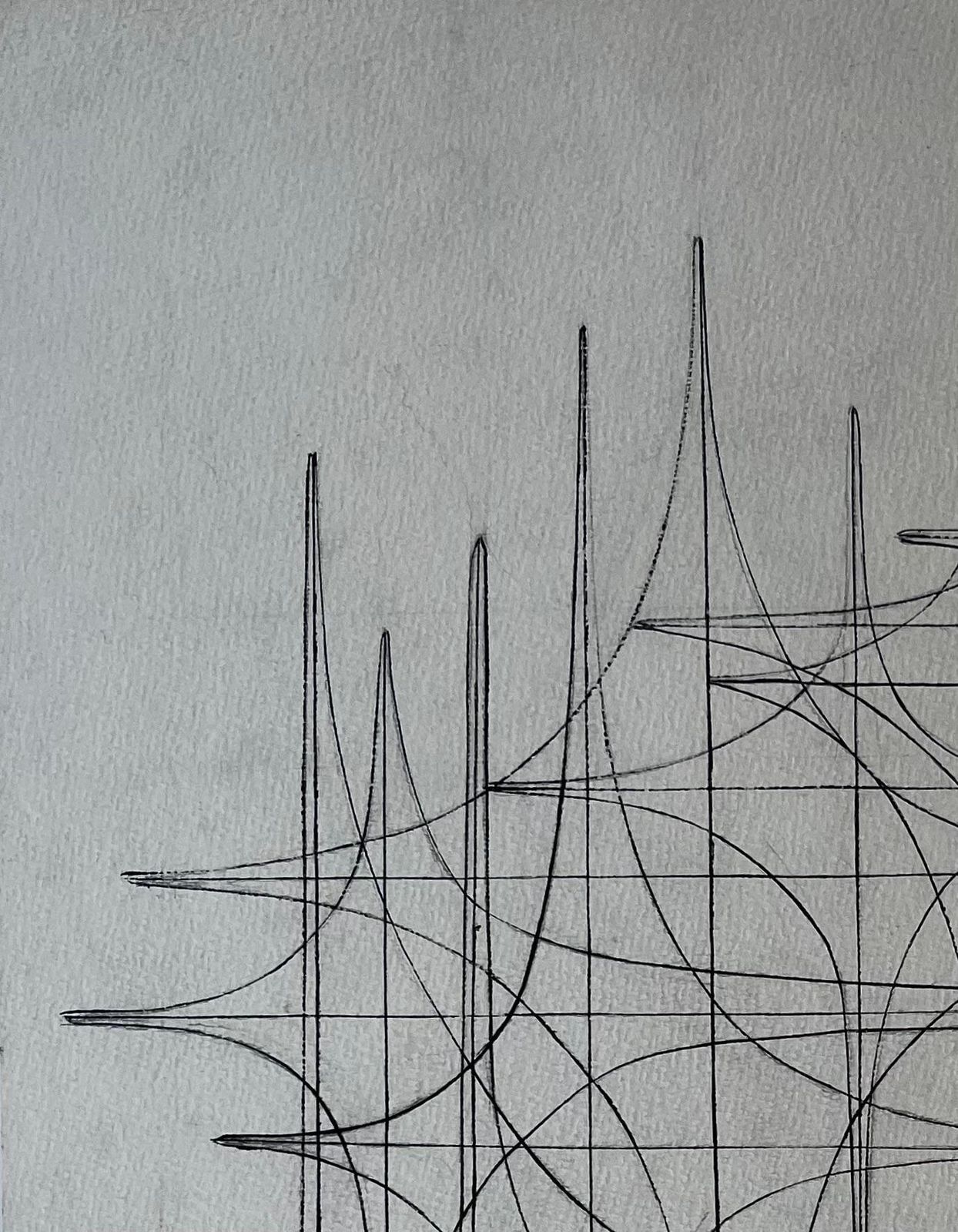 Serge Guerin (1916)mid Century French Linear Geometric Abstract Drawing In Black Ink On Paper photo Art
