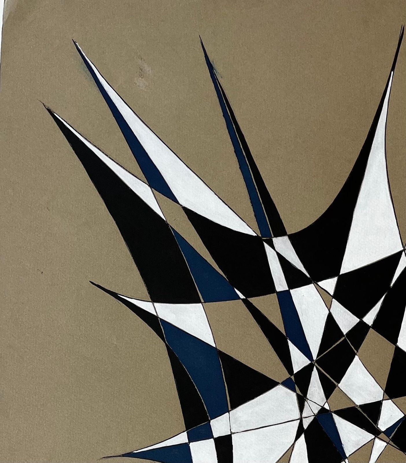 Serge Guerin (1916)mid Century French Geometric Abstract In Black White And Blue Signed Sg photo for sale