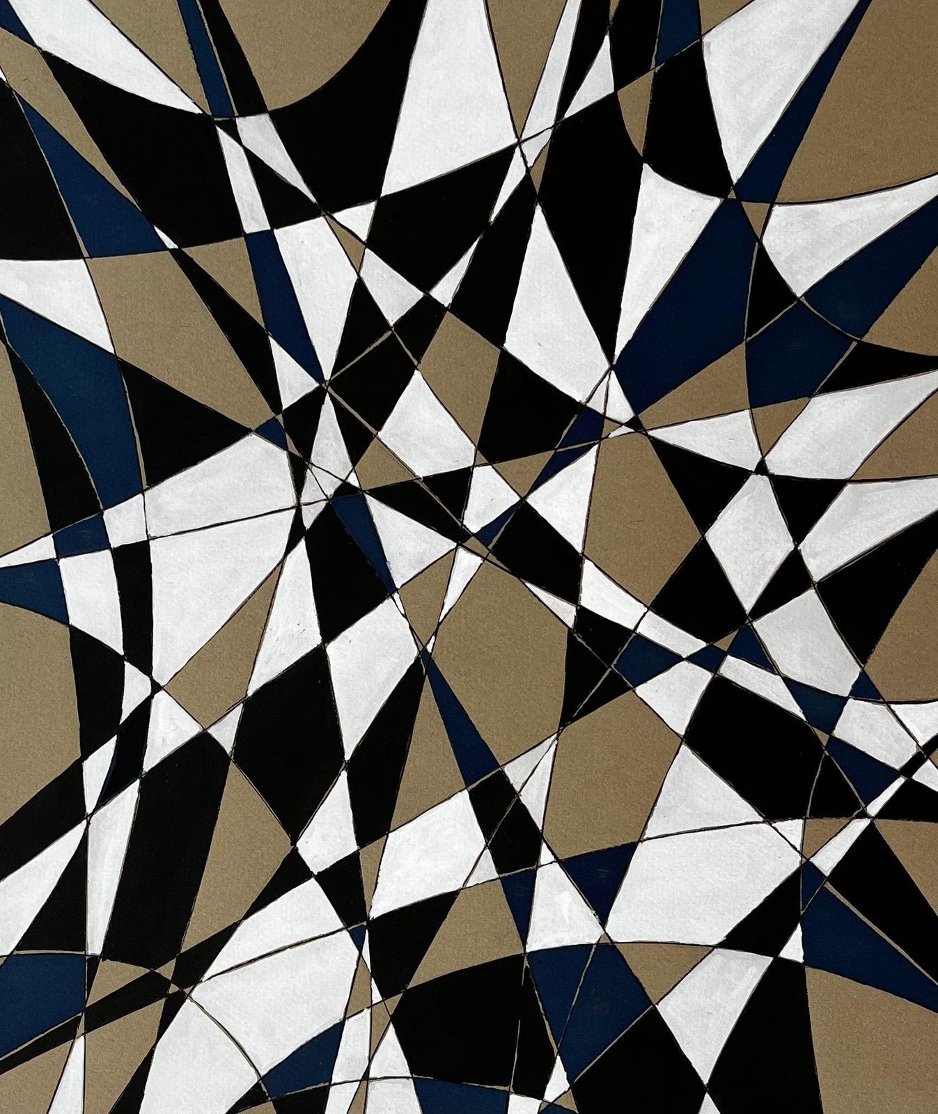 Serge Guerin (1916)mid Century French Geometric Abstract In Black White And Blue Signed Sg photo buy