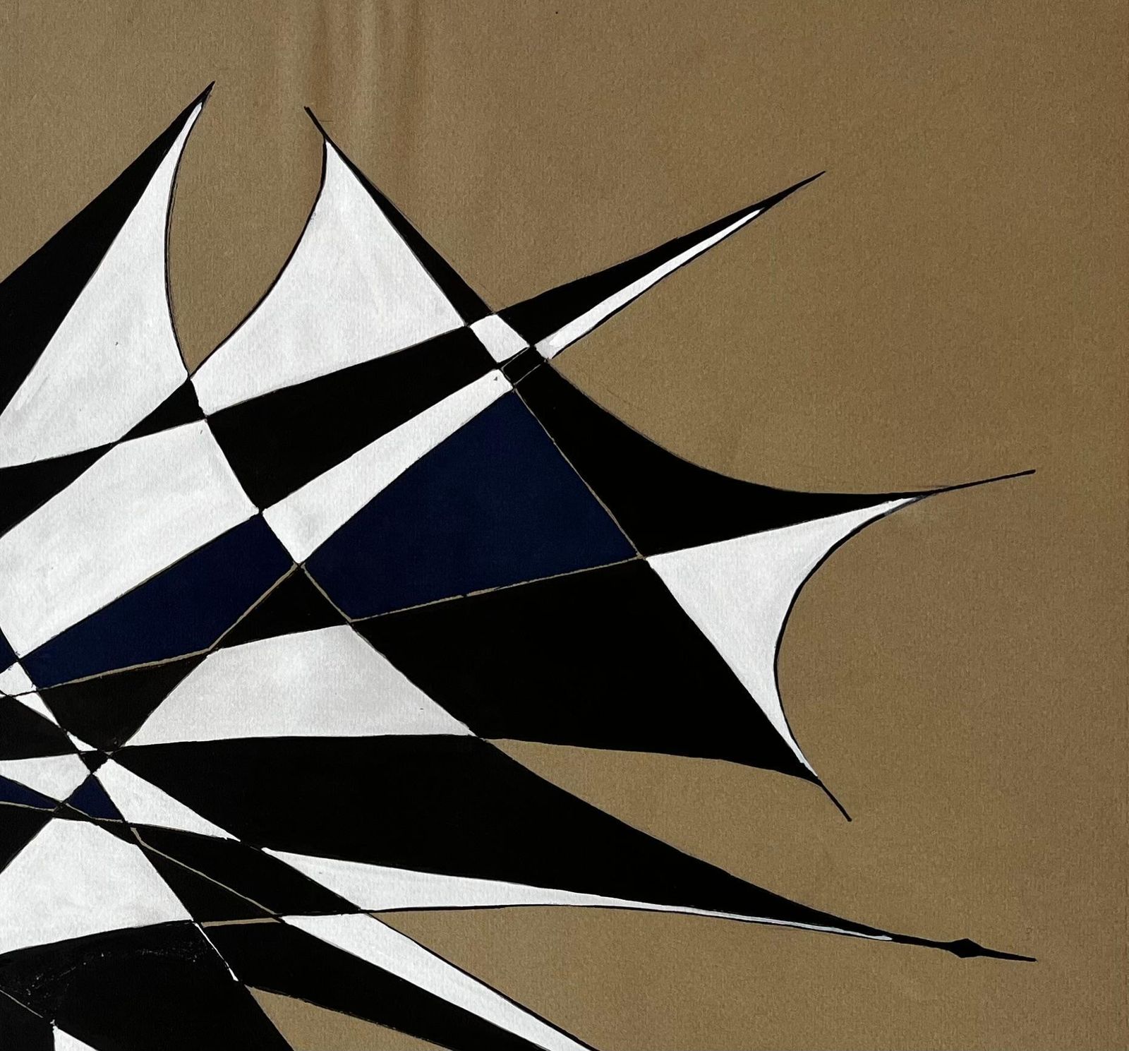 Serge Guerin (1916)mid Century French Geometric Abstract In Black White And Navy Signed Sg photo Art