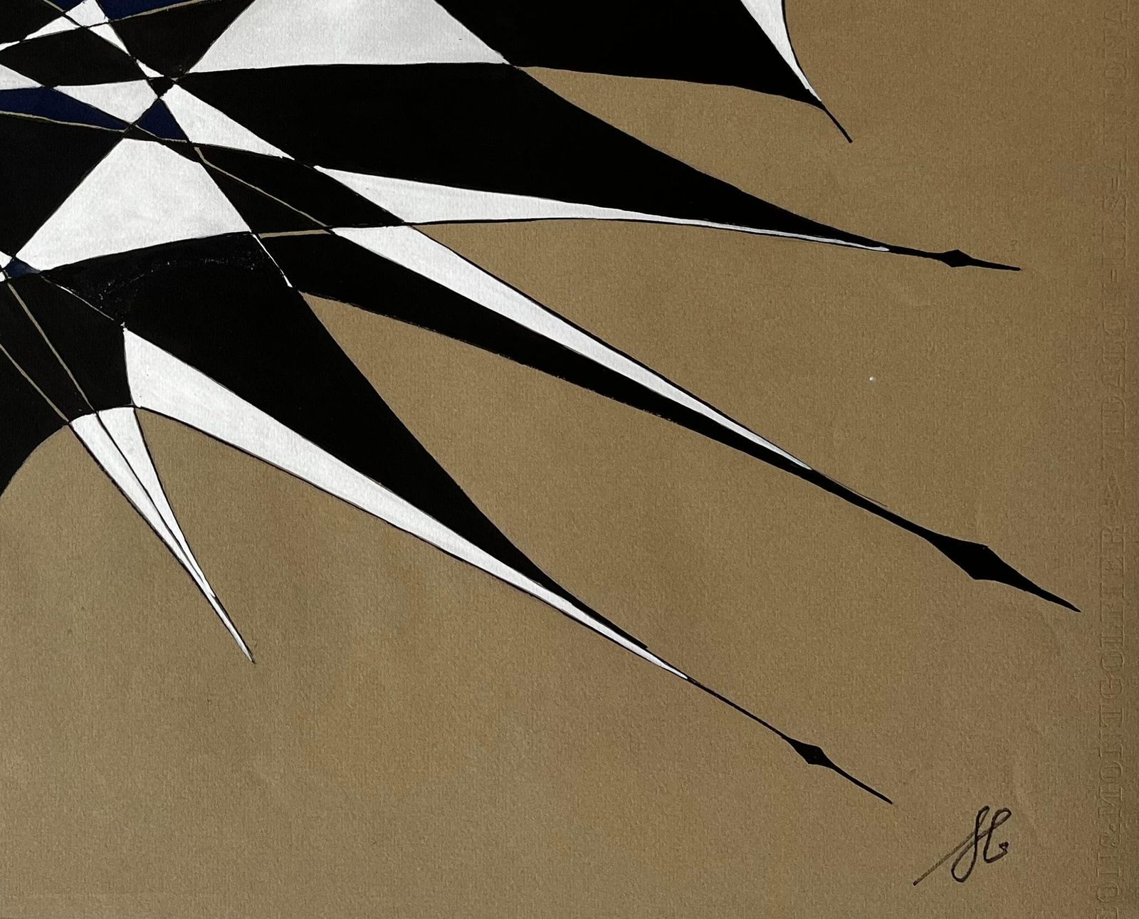 Serge Guerin (1916)mid Century French Geometric Abstract In Black White And Navy Signed Sg photo vintage