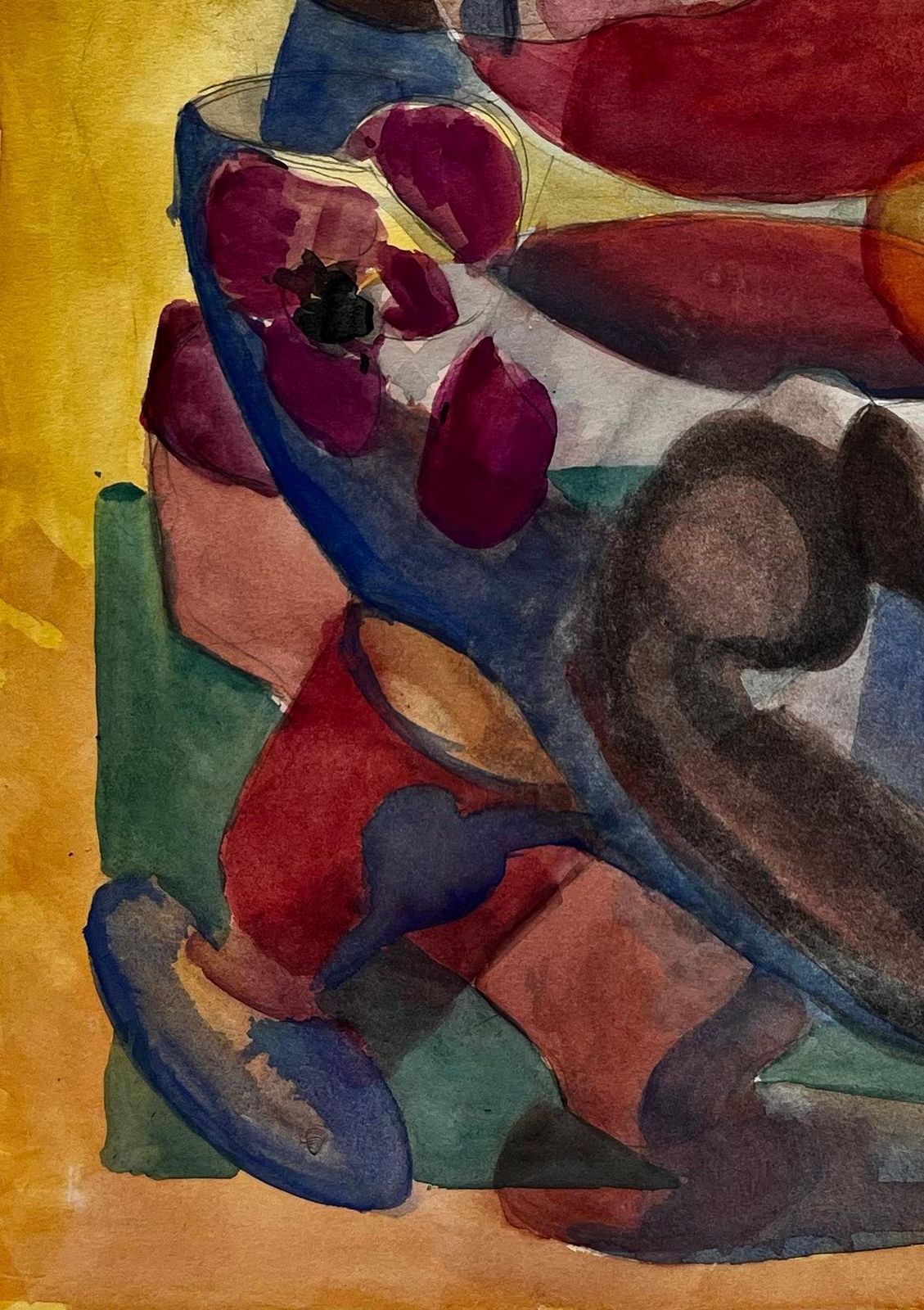 Guy Nicodabstract Figurative Composition With Flowers And Yellow Ground French Gouache photo vinterior