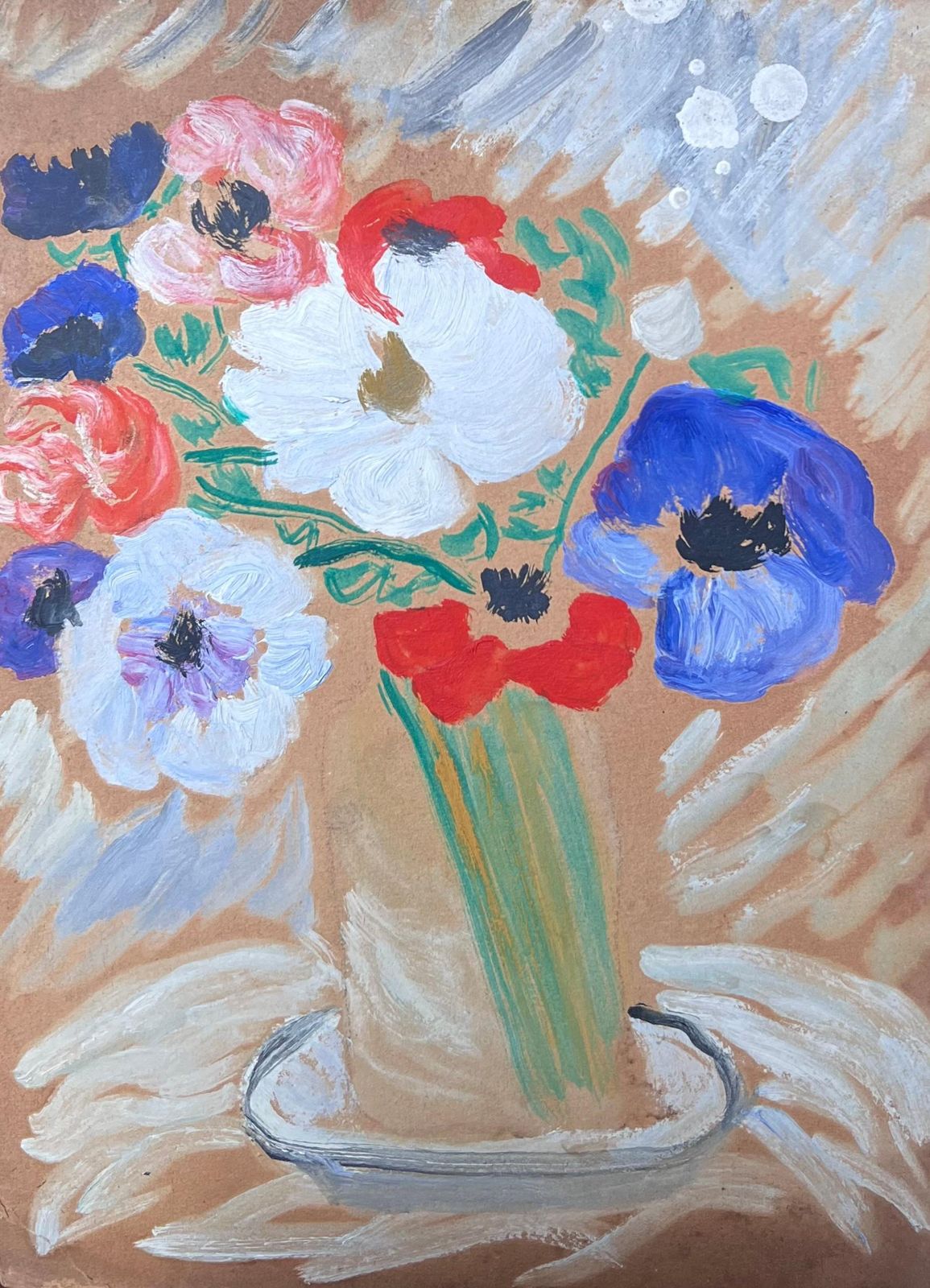 Suzanne Dinkesmid Century French Impressionist Vintage Oil Vibrant Still Life Flowers1950's
