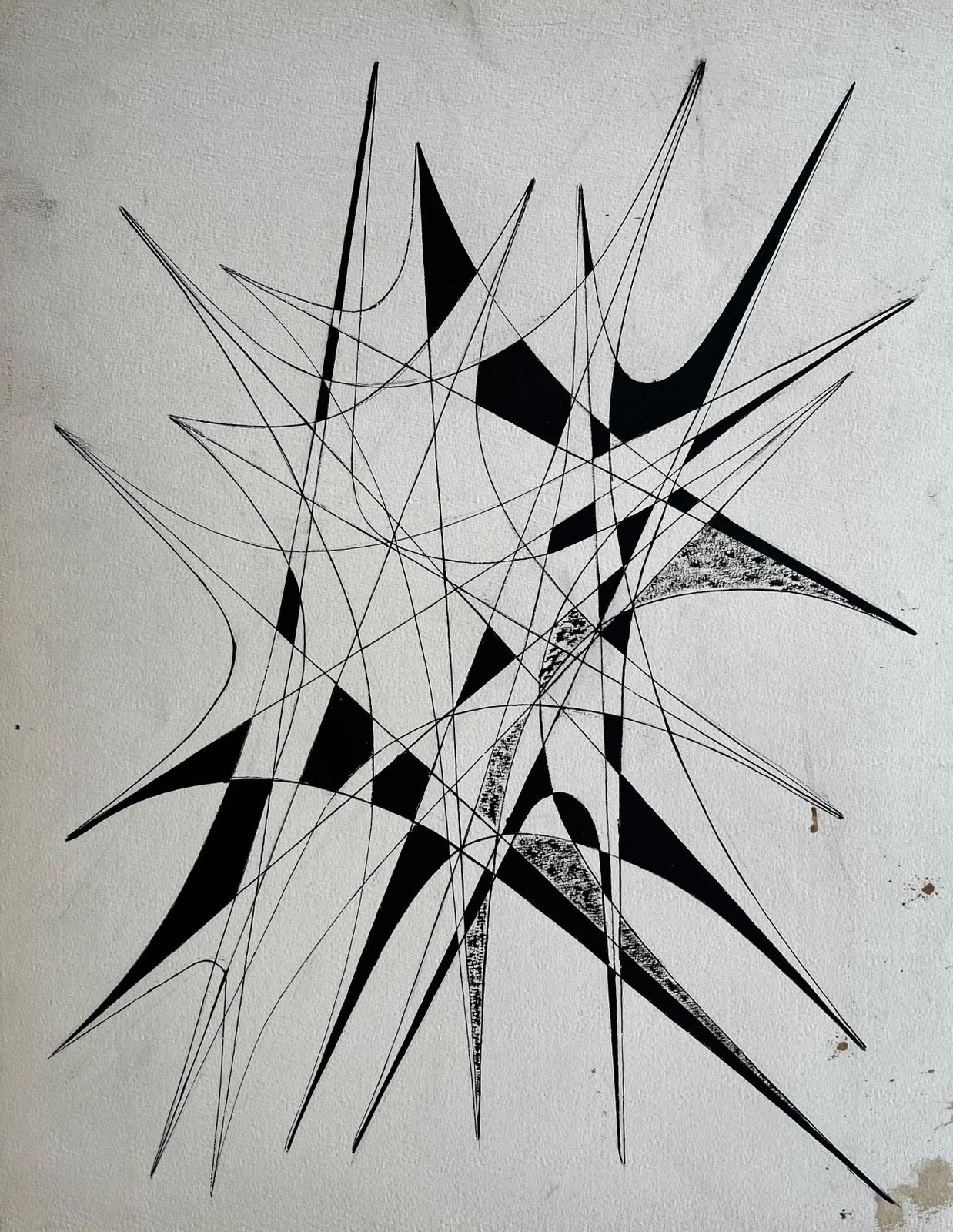 Serge Guerin (1916)dynamic Geometric Abstract Ink Drawing By Serge Guerin French B1916