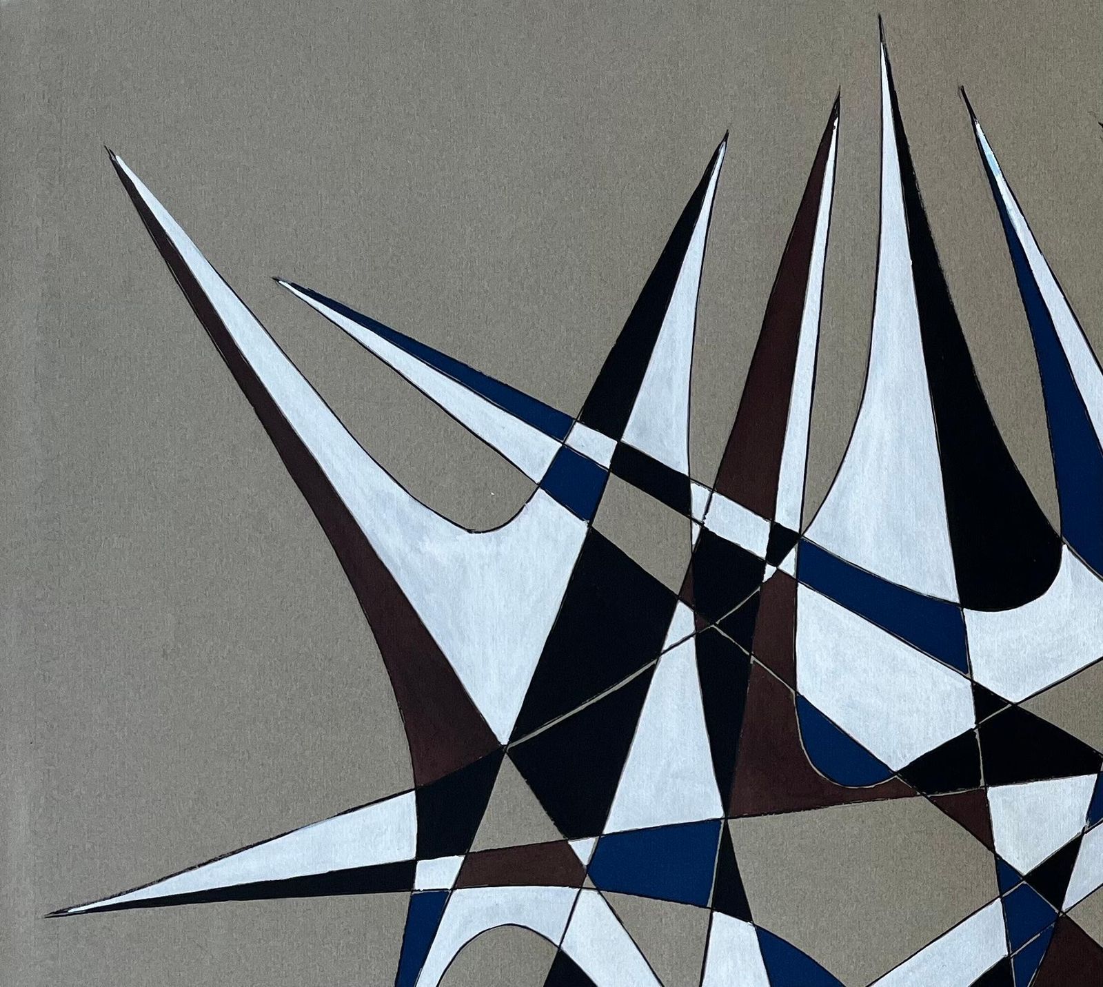 Serge Guerin (1916)mid Century French Geometric Abstract In Blue Brown And White Signed photo for sale