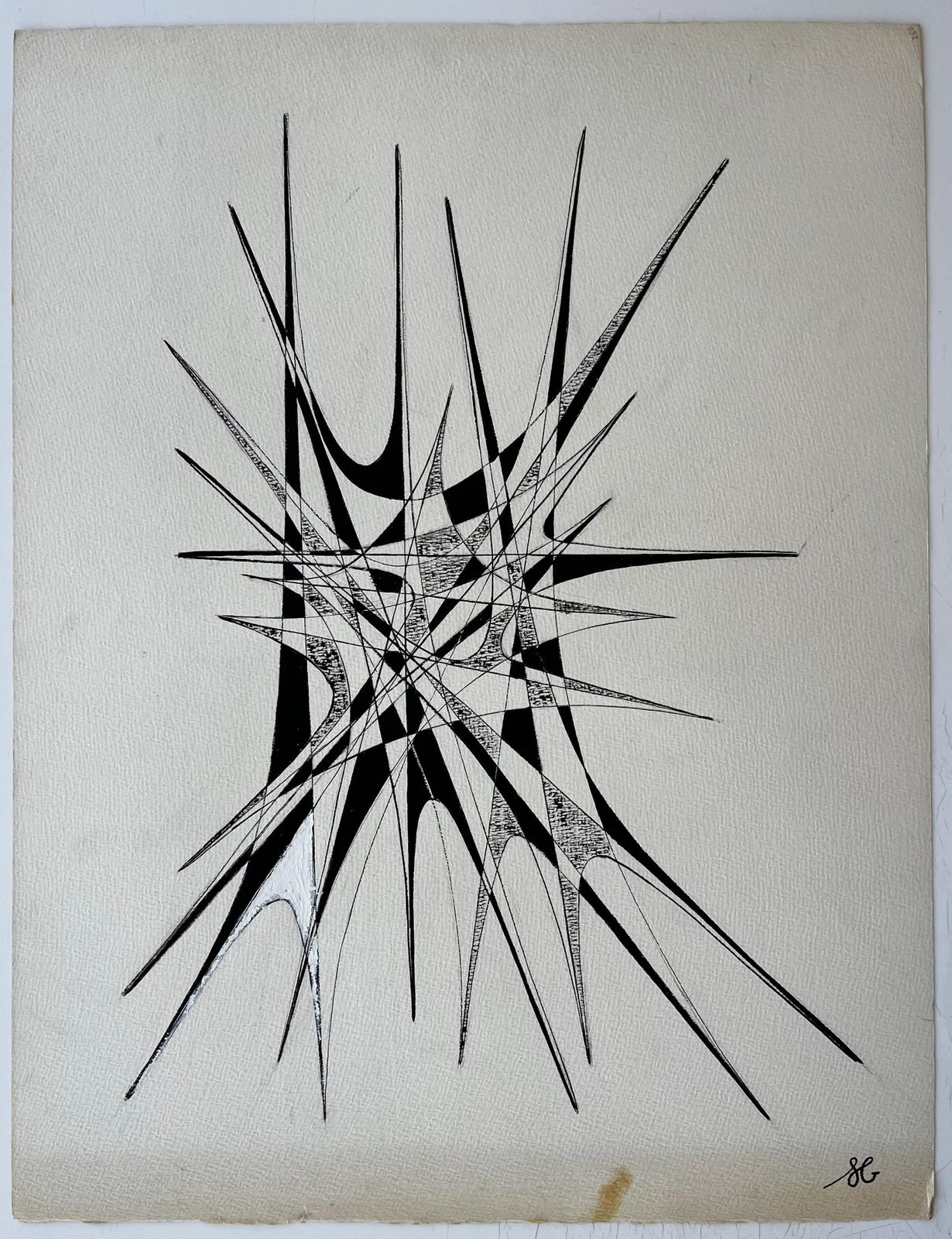 Serge Guerin (1916)architectural Abstract Ink Composition By Serge Guerin French B1916 photo furniture