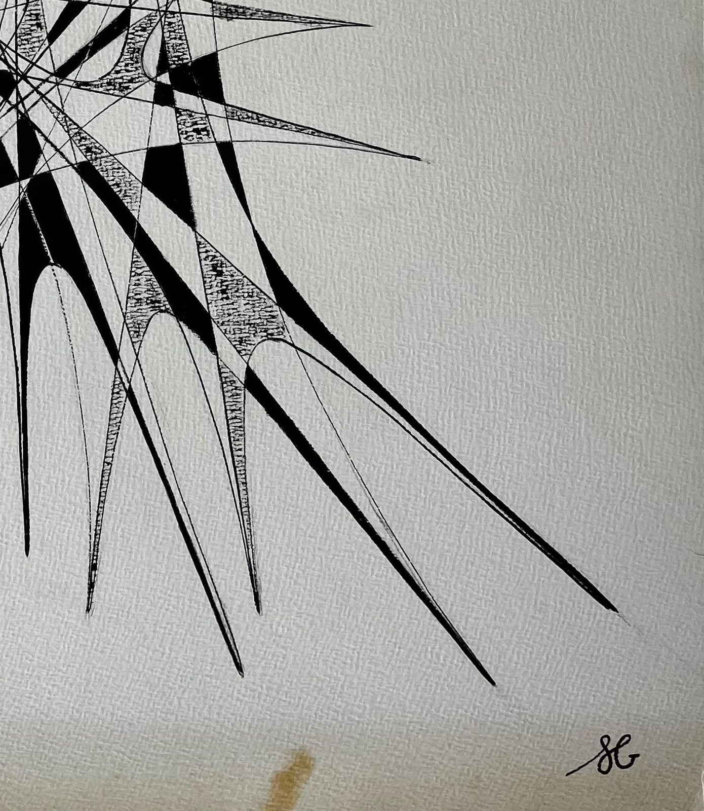 Serge Guerin (1916)architectural Abstract Ink Composition By Serge Guerin French B1916 photo for sale