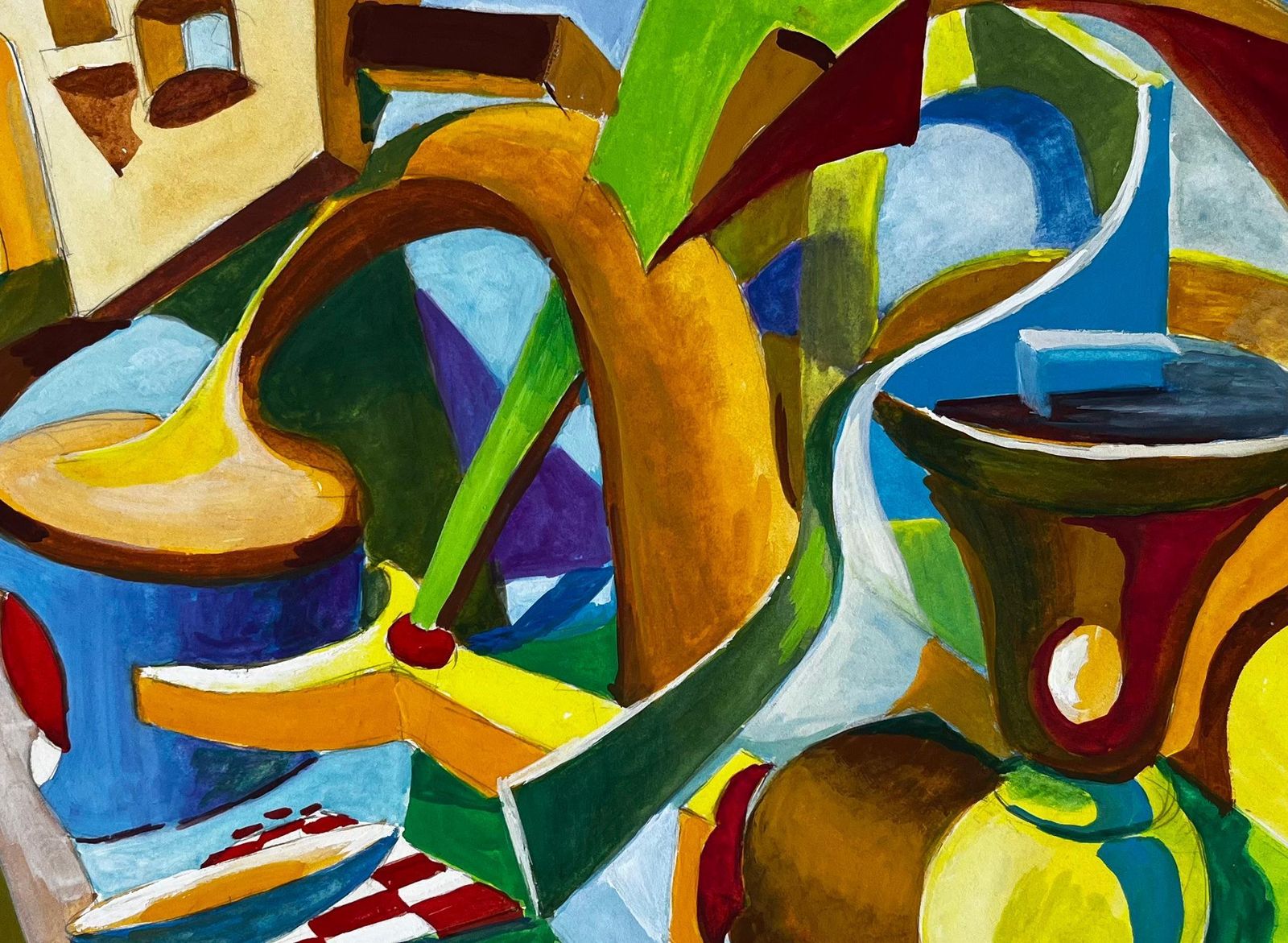 Abstract Architectural Still Life French Modernist Gouache By Guy Nicod photo buy