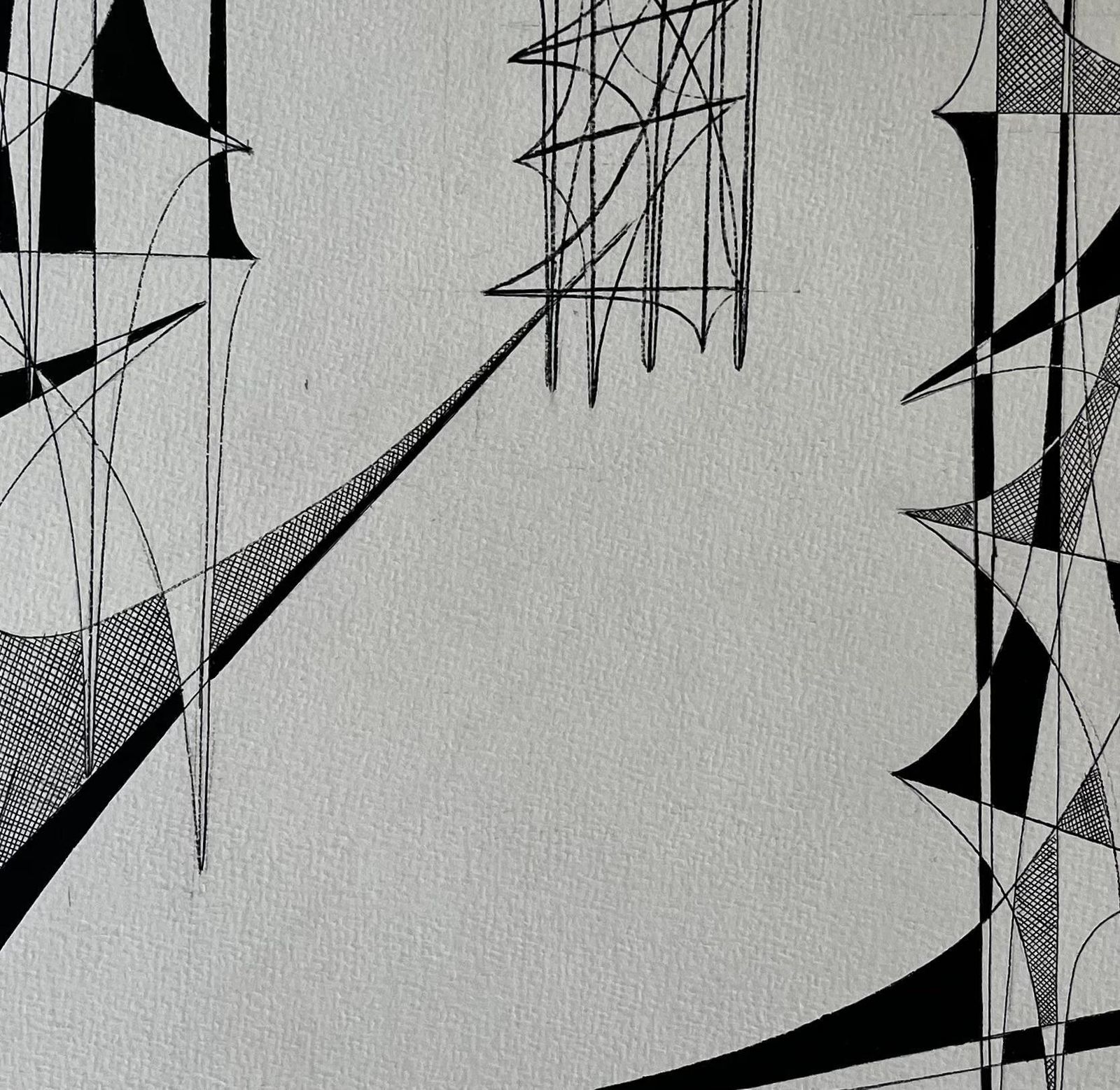 Serge Guerin (1916)mid Century French Geometric Abstract Ink Drawing On Paper photo buy