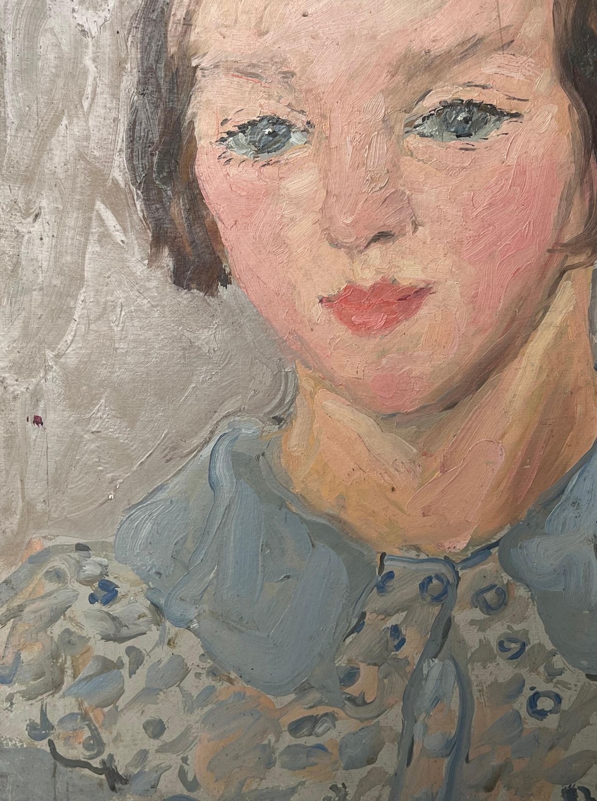 Suzanne Dinkes1930's French Impressionist Oil Portrait Of Young Lady Pretty Blue Blouse1930's photo Art