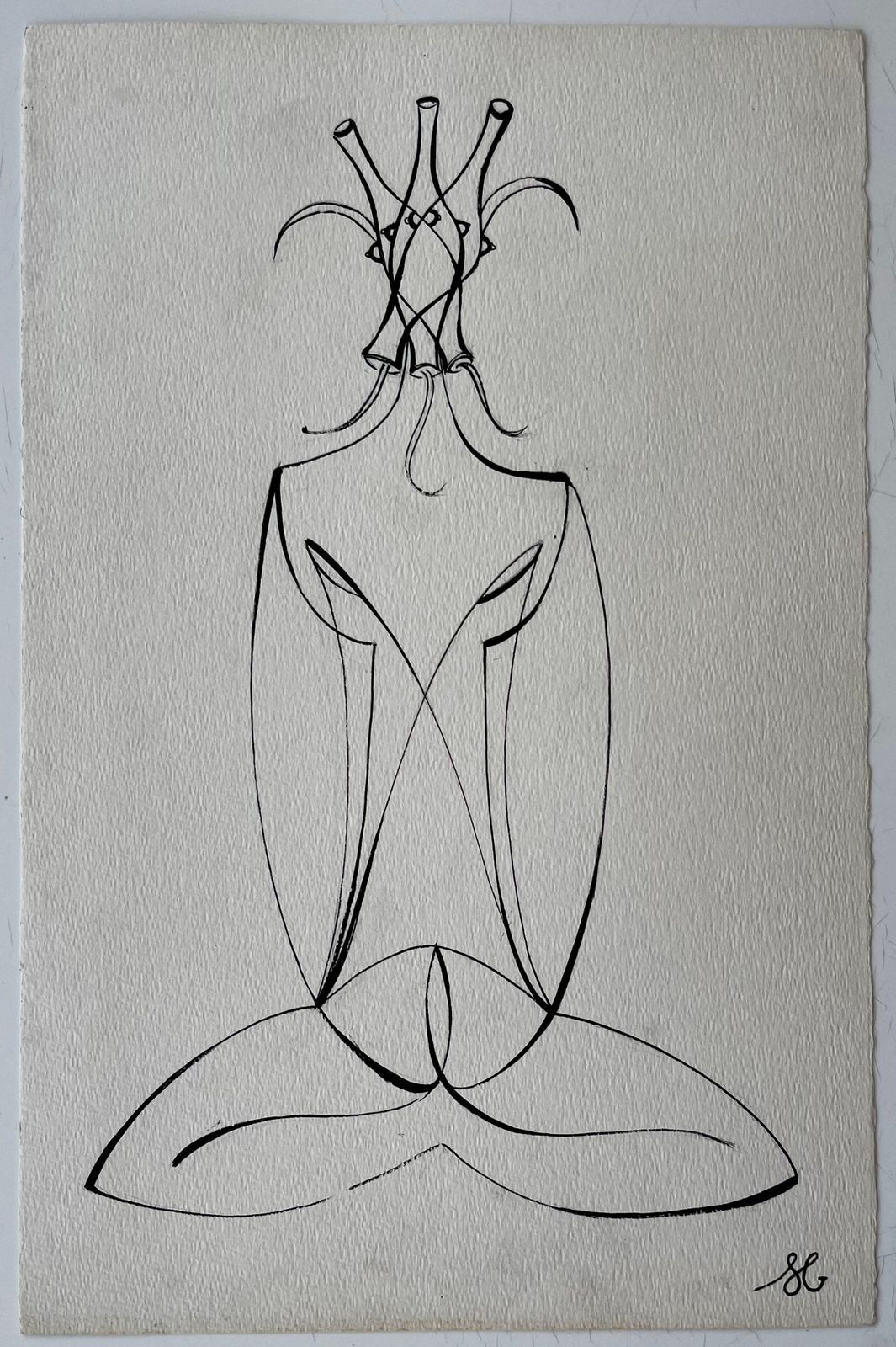 Serge Guerin (1916)mid Century French Abstract Line Drawing Seated Figure Ink On Paper photo furniture